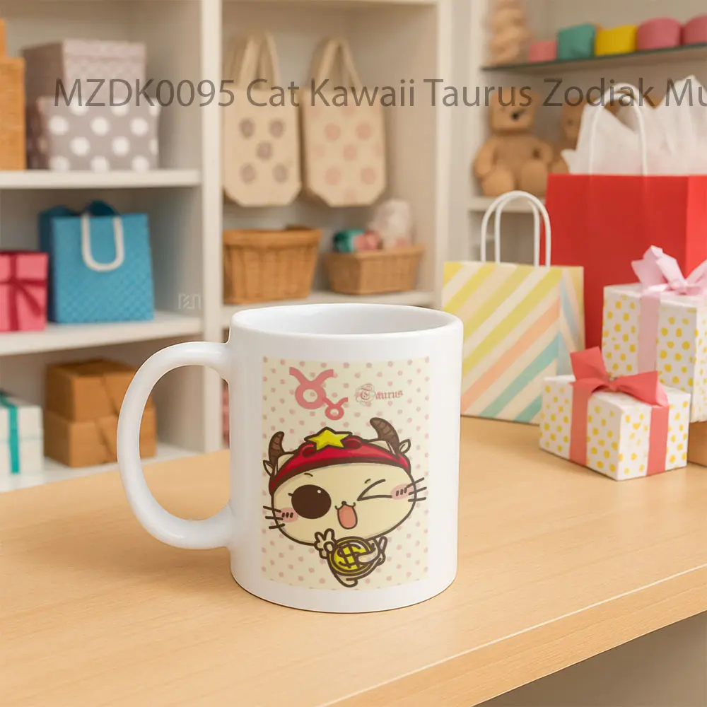 Cat Kawaii Taurus Zodiak Mug - Sudut 2