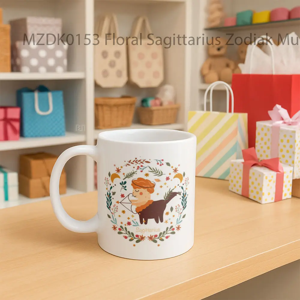 Floral Sagittarius Zodiak Mug - Sudut 2