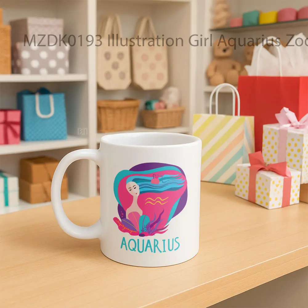 Illustration Girl Aquarius Zodiak Mug - Sudut 2