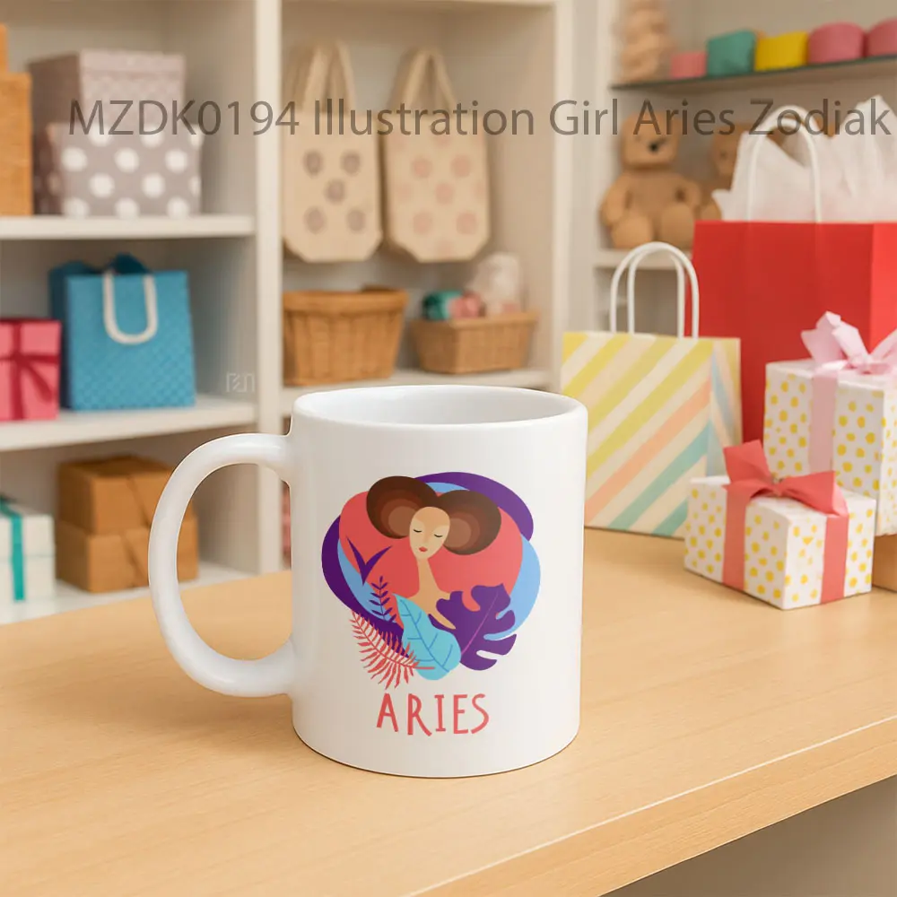 Illustration Girl Aries Zodiak Mug - Sudut 2
