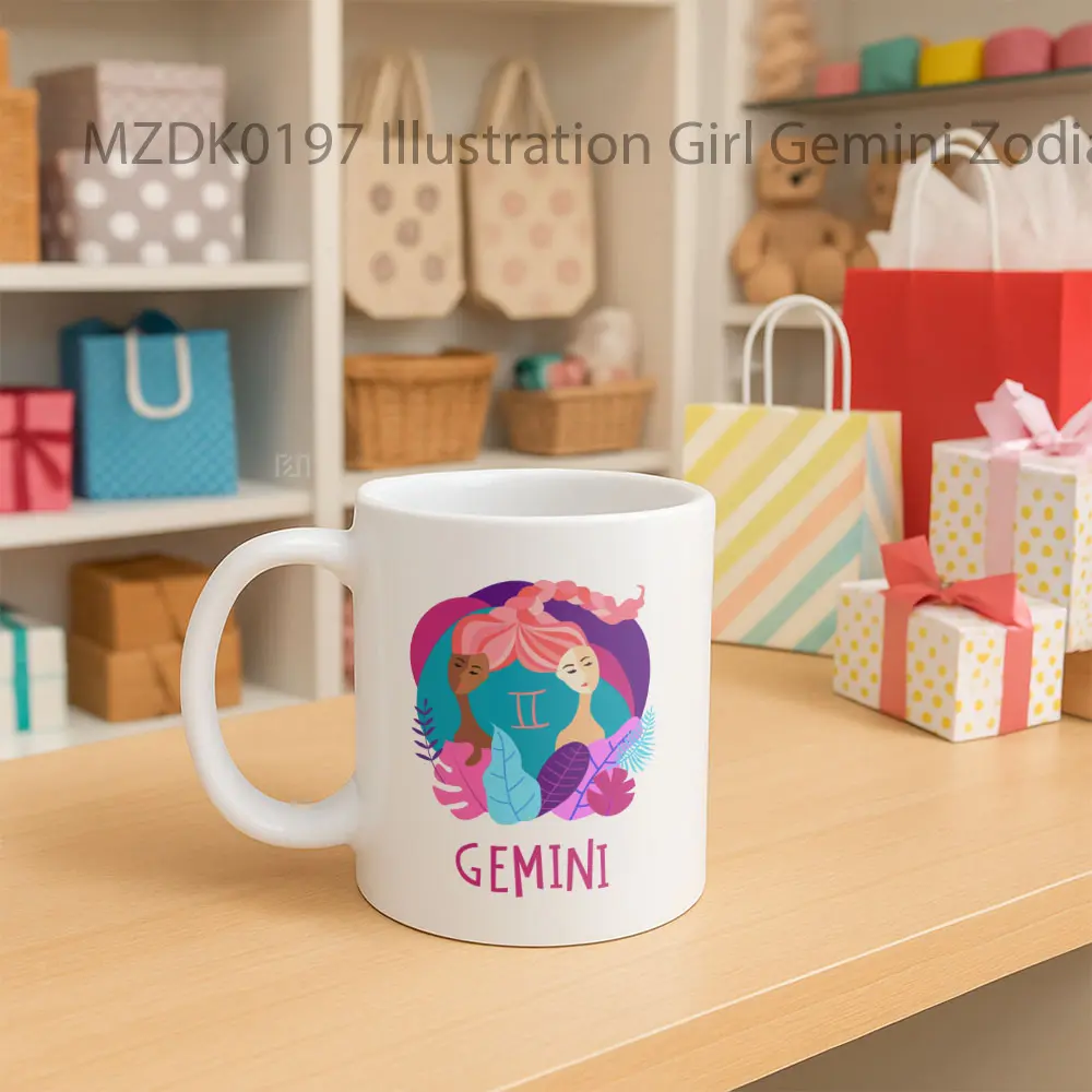 Illustration Girl Gemini Zodiak Mug - Sudut 2