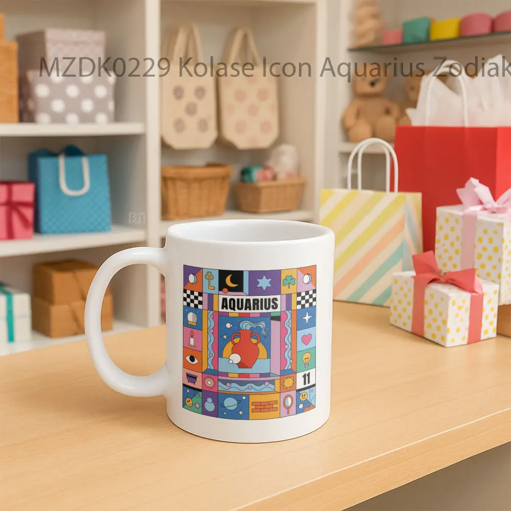 Kolase Icon Aquarius Zodiak Mug - Sudut 2