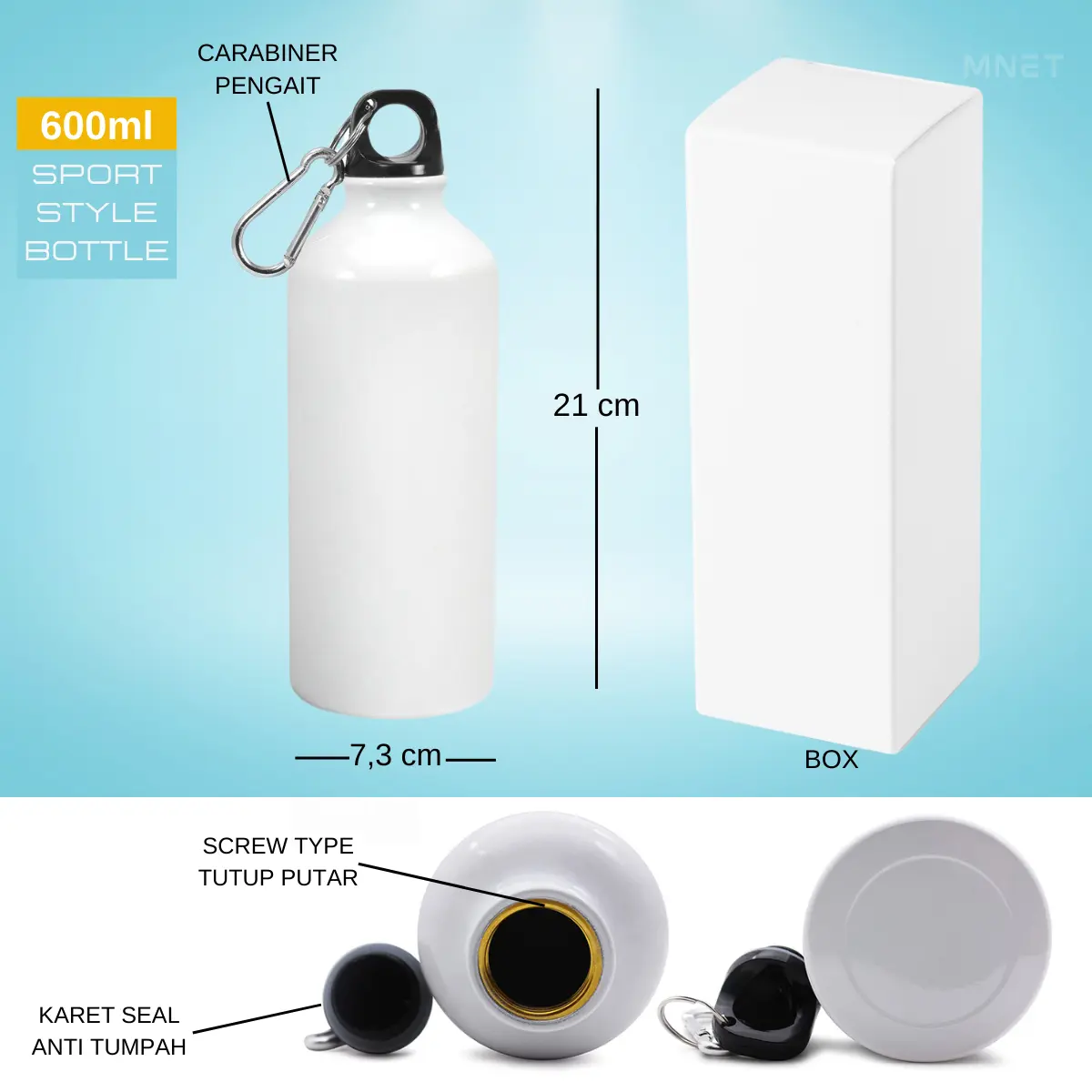 Botol Minum Olah Raga Aluminium 600ml - Sudut 2