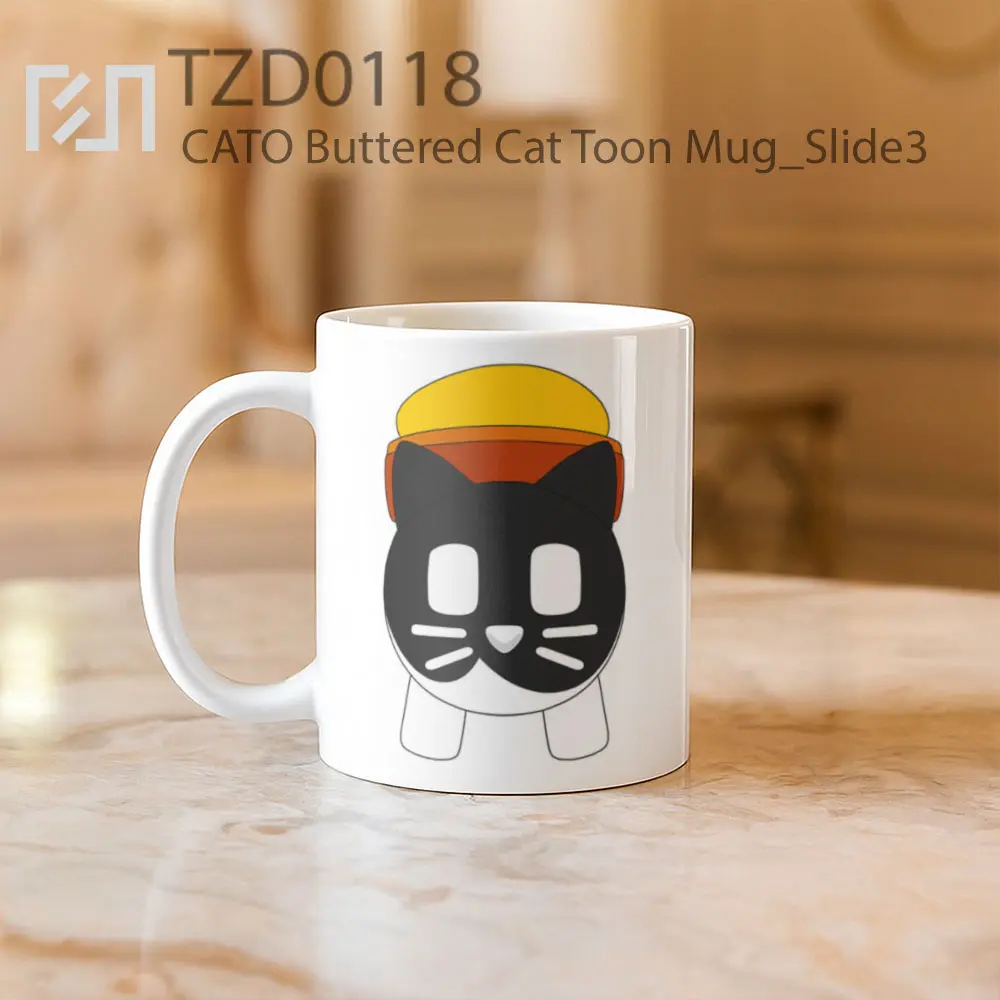 CATO Buttered Cat Toon Mug - All-side / Desain