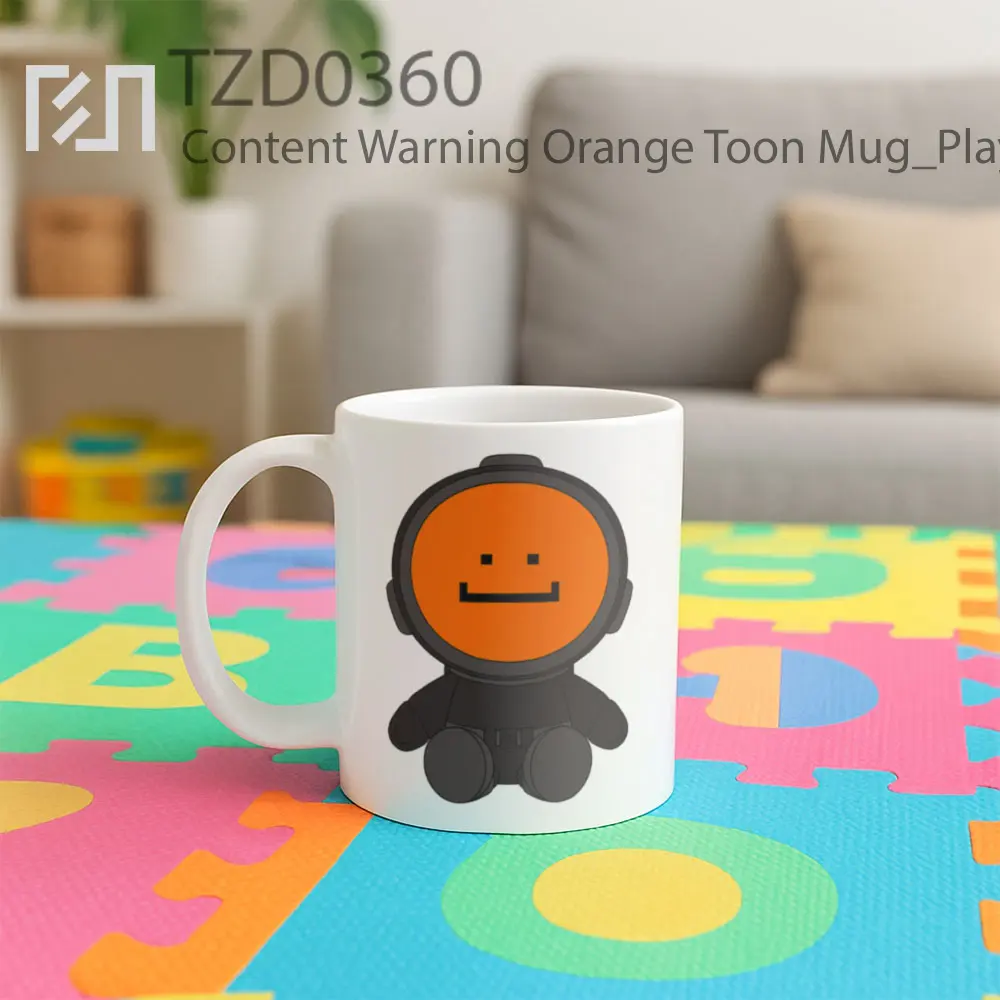 Content Warning Orange Toon Mug - All-side / Desain