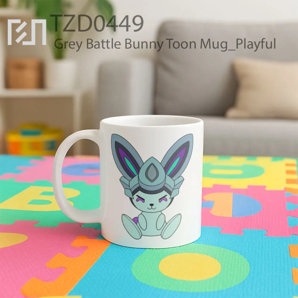 Grey Battle Bunny Toon Mug - All-side / Desain