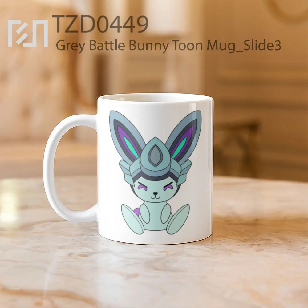 Grey Battle Bunny Toon Mug - All-side / Desain