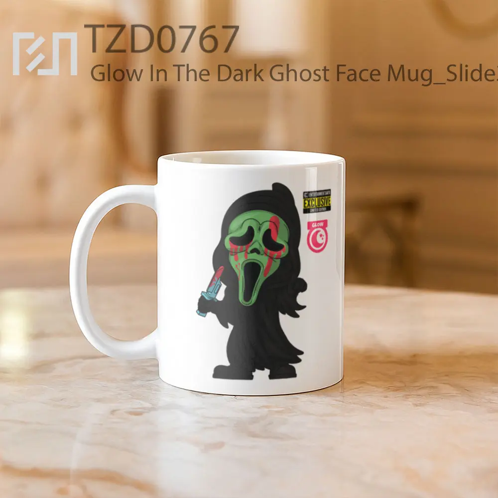 Glow In The Dark Ghost Face Mug - All-side / Desain
