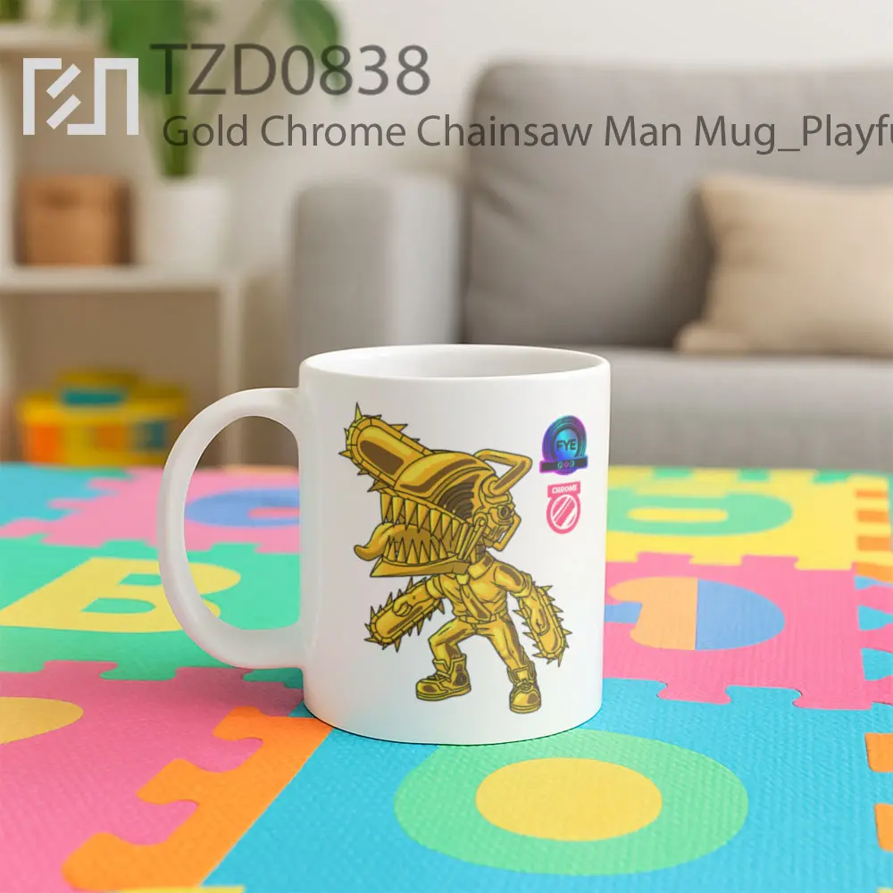 Gold Chrome Chainsaw Man Mug - All-side / Desain