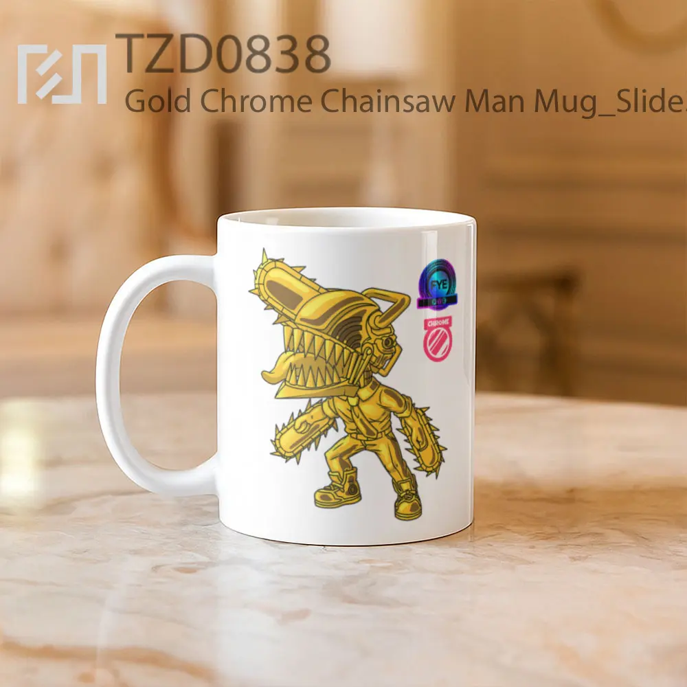 Gold Chrome Chainsaw Man Mug - All-side / Desain