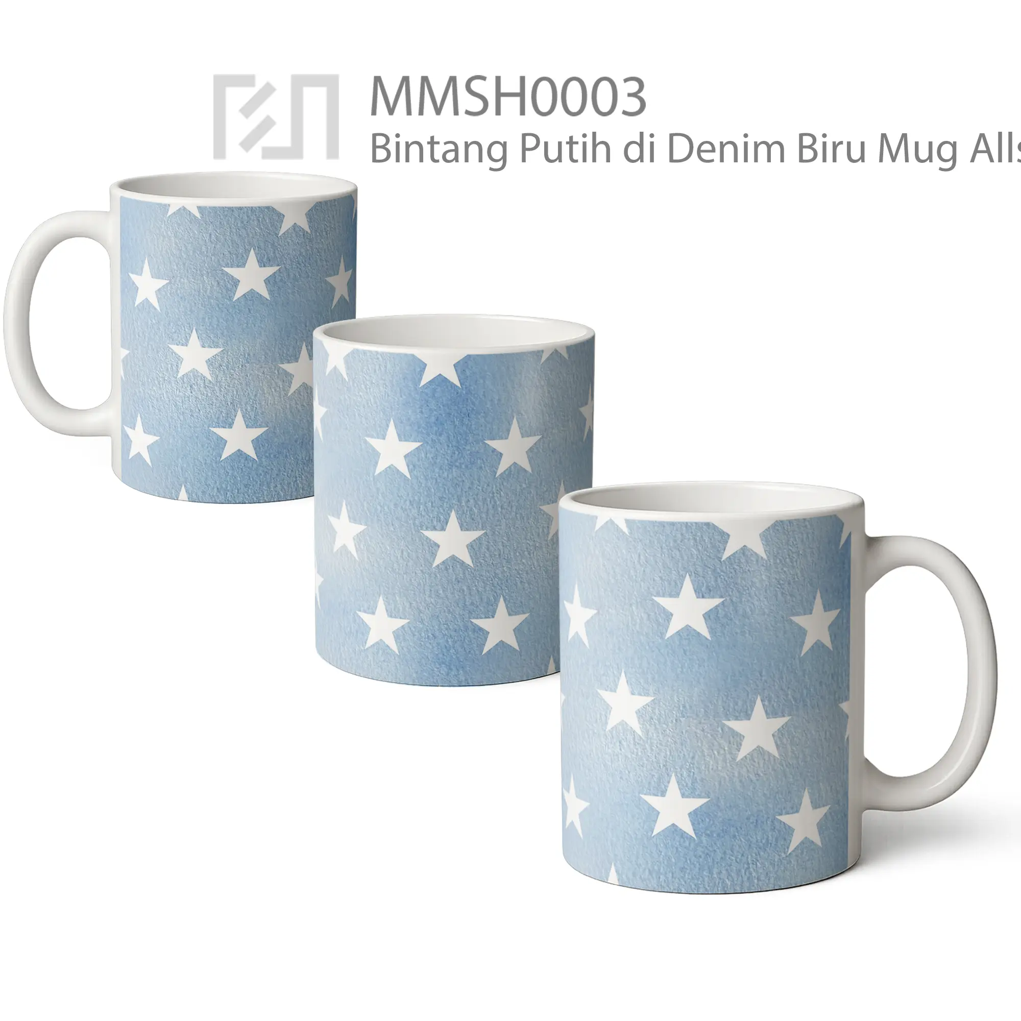 MMSH0003 Bintang Putih di Denim Biru Mug - All-side / Desain