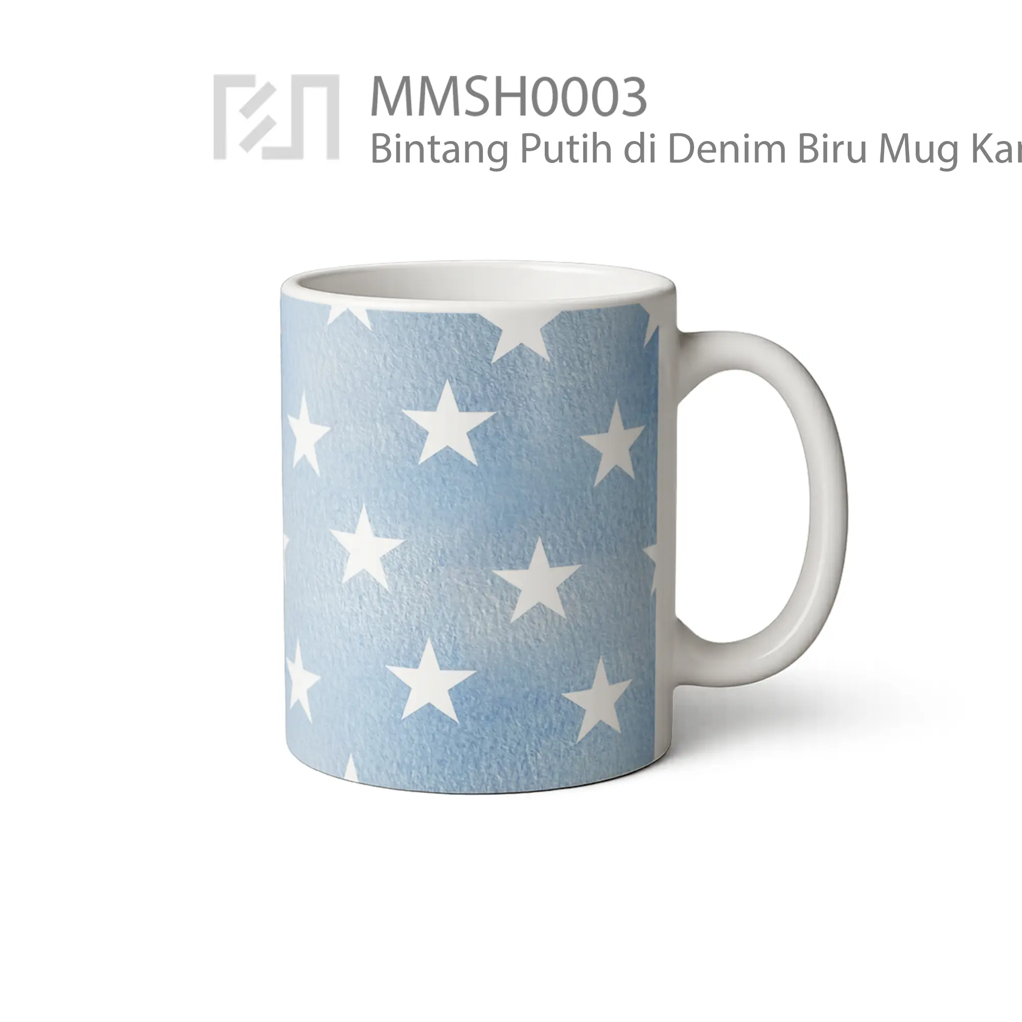 MMSH0003 Bintang Putih di Denim Biru Mug - Tampak Kanan