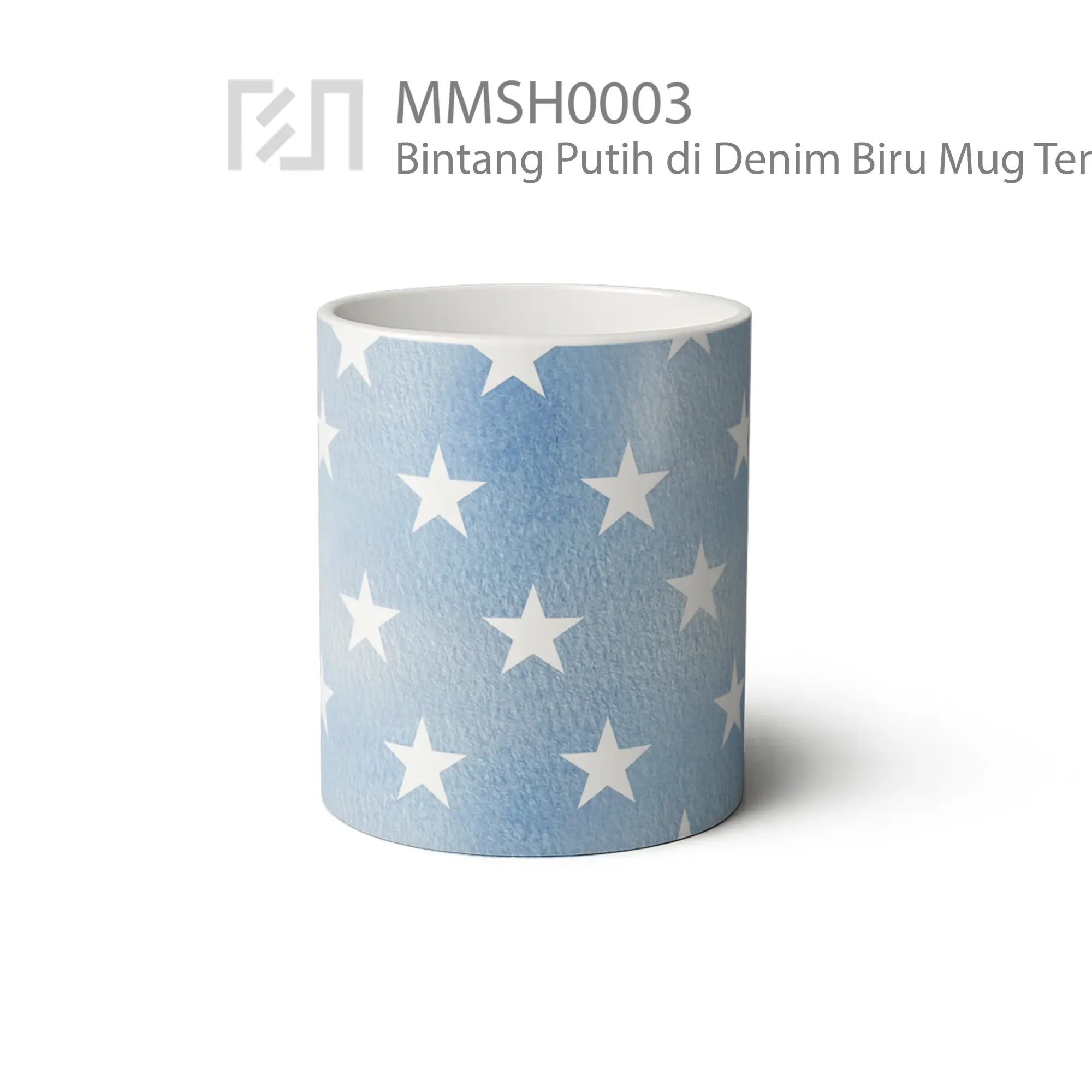 MMSH0003 Bintang Putih di Denim Biru Mug - Tampak Tengah