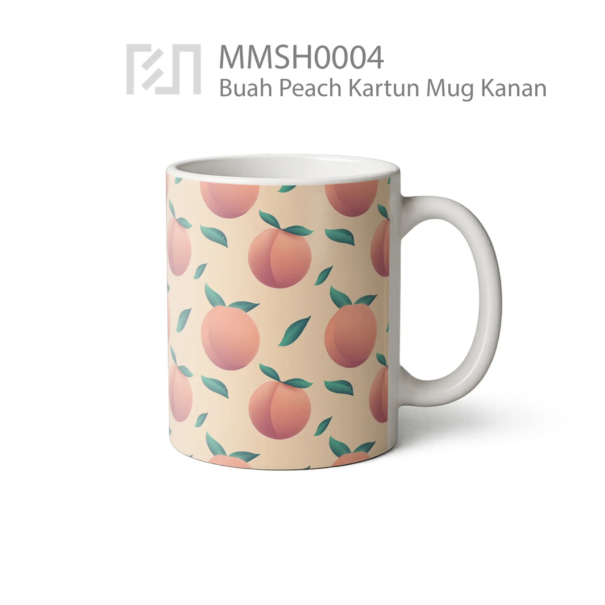 MMSH0004 Buah Peach Kartun Mug - Tampak Kanan