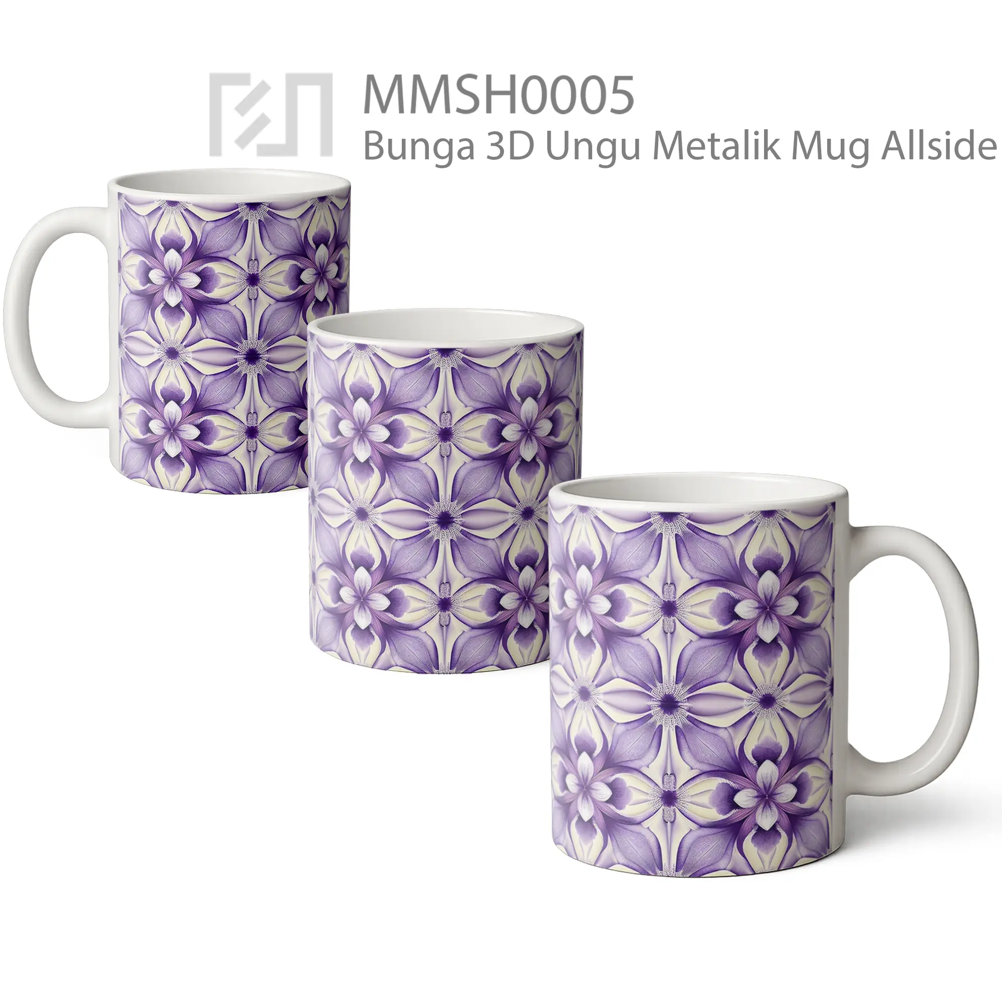 MMSH0005 Bunga 3D Ungu Metalik Mug - All-side / Desain