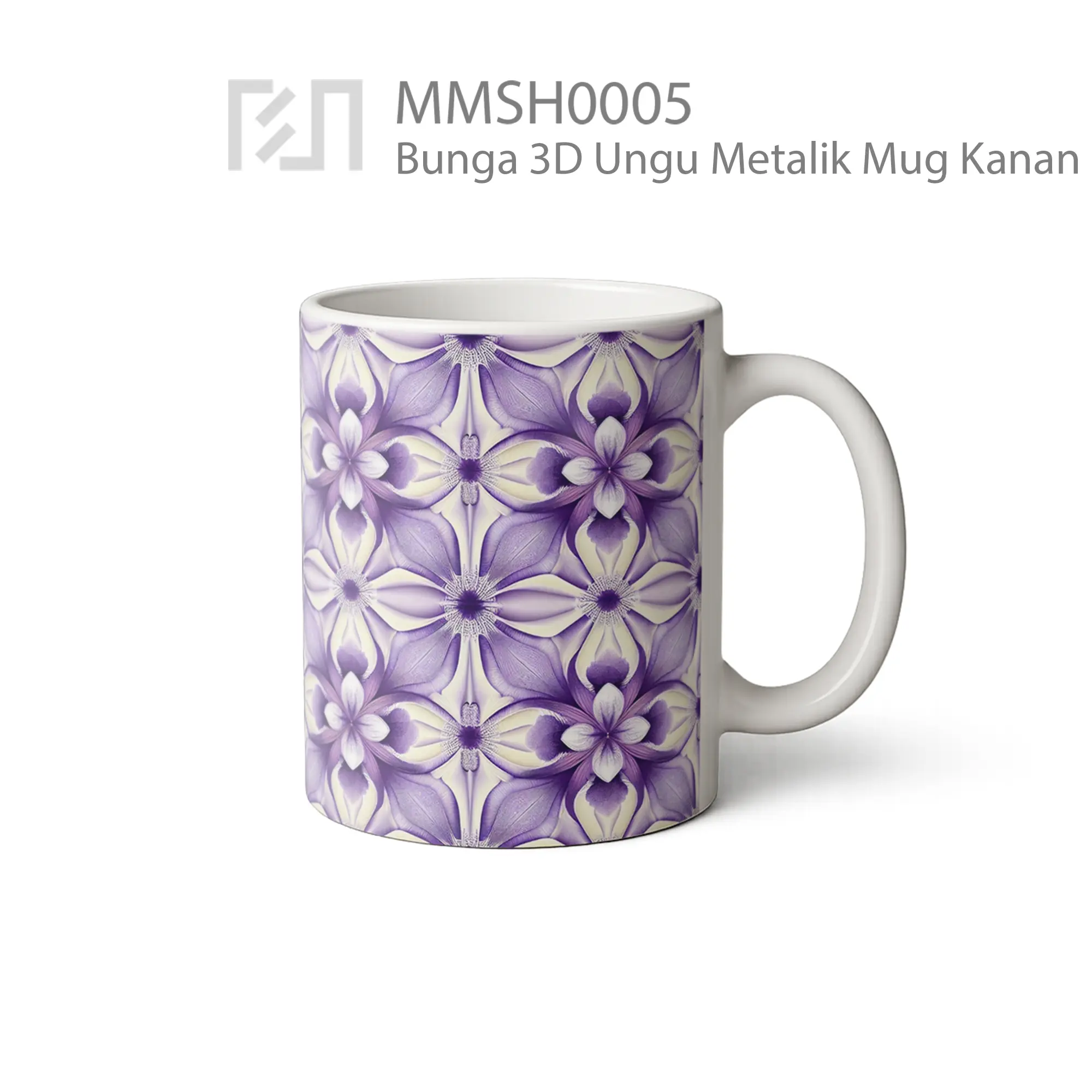 MMSH0005 Bunga 3D Ungu Metalik Mug - Tampak Kanan