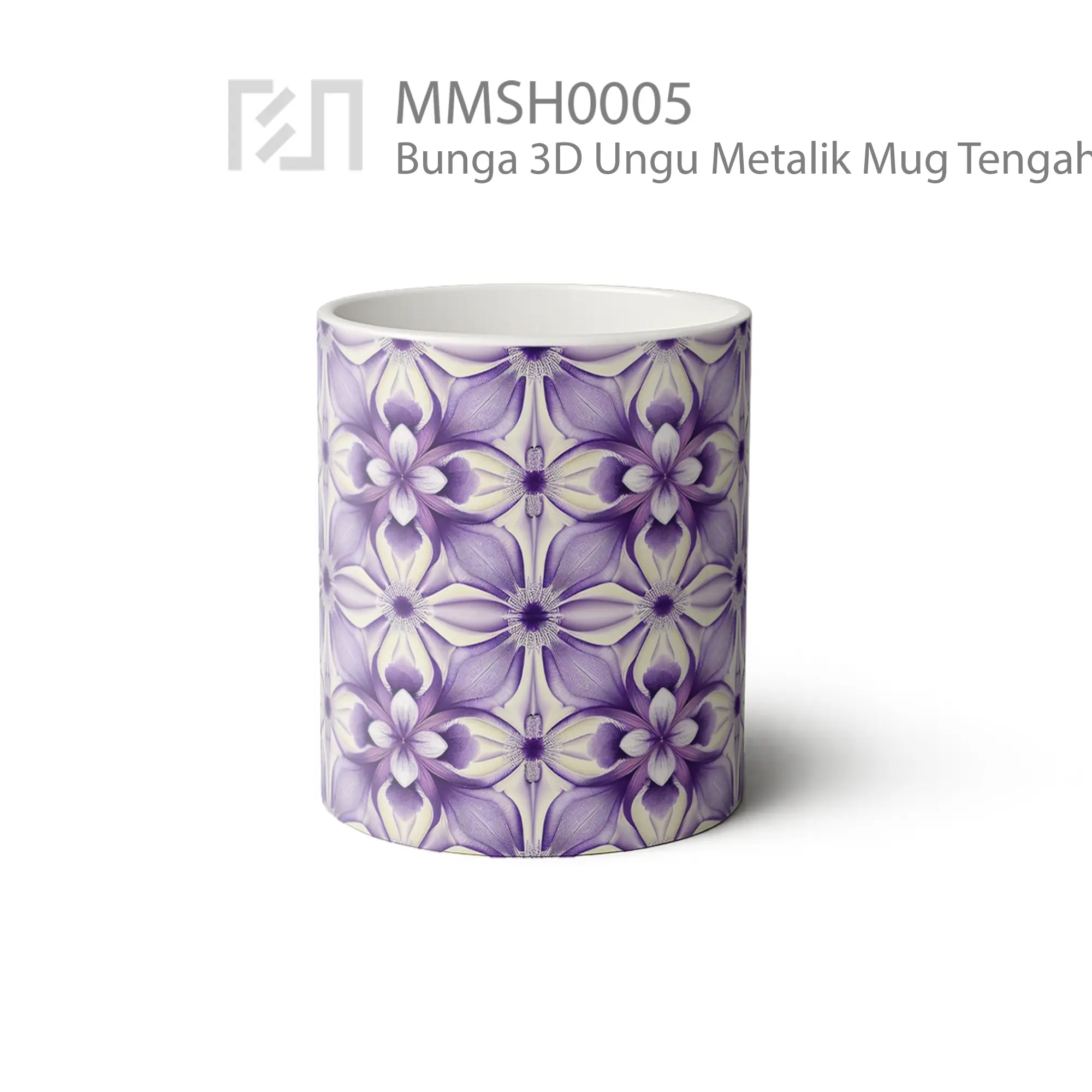 MMSH0005 Bunga 3D Ungu Metalik Mug - Tampak Tengah