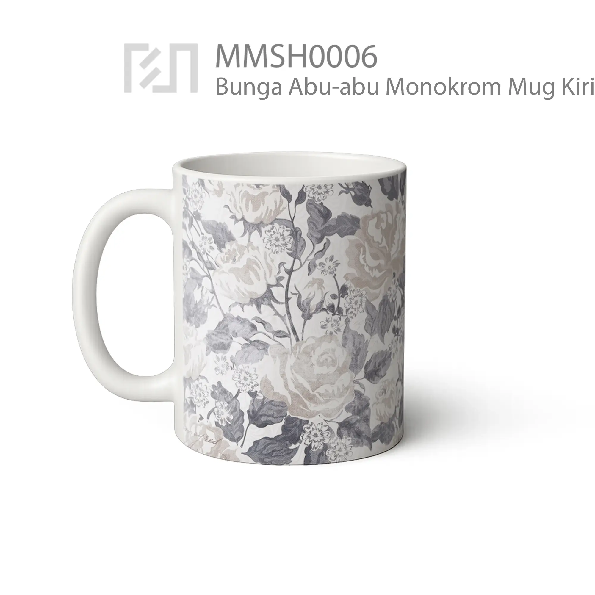 MMSH0006 Bunga Abu-abu Monokrom Mug