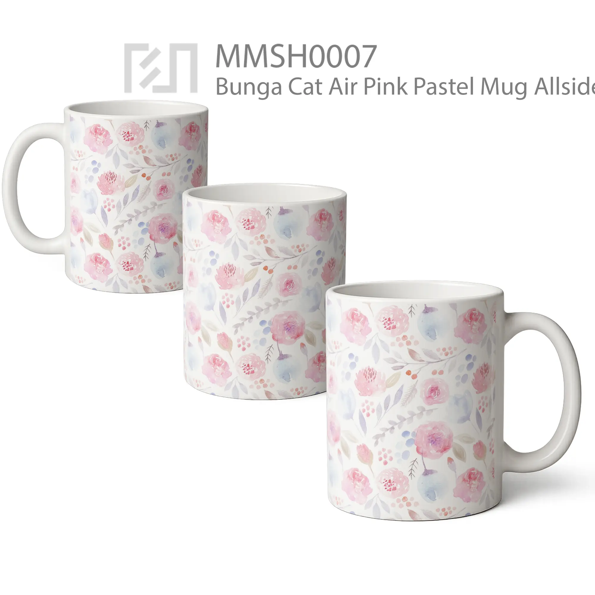 MMSH0007 Bunga Cat Air Pink Pastel Mug - All-side / Desain