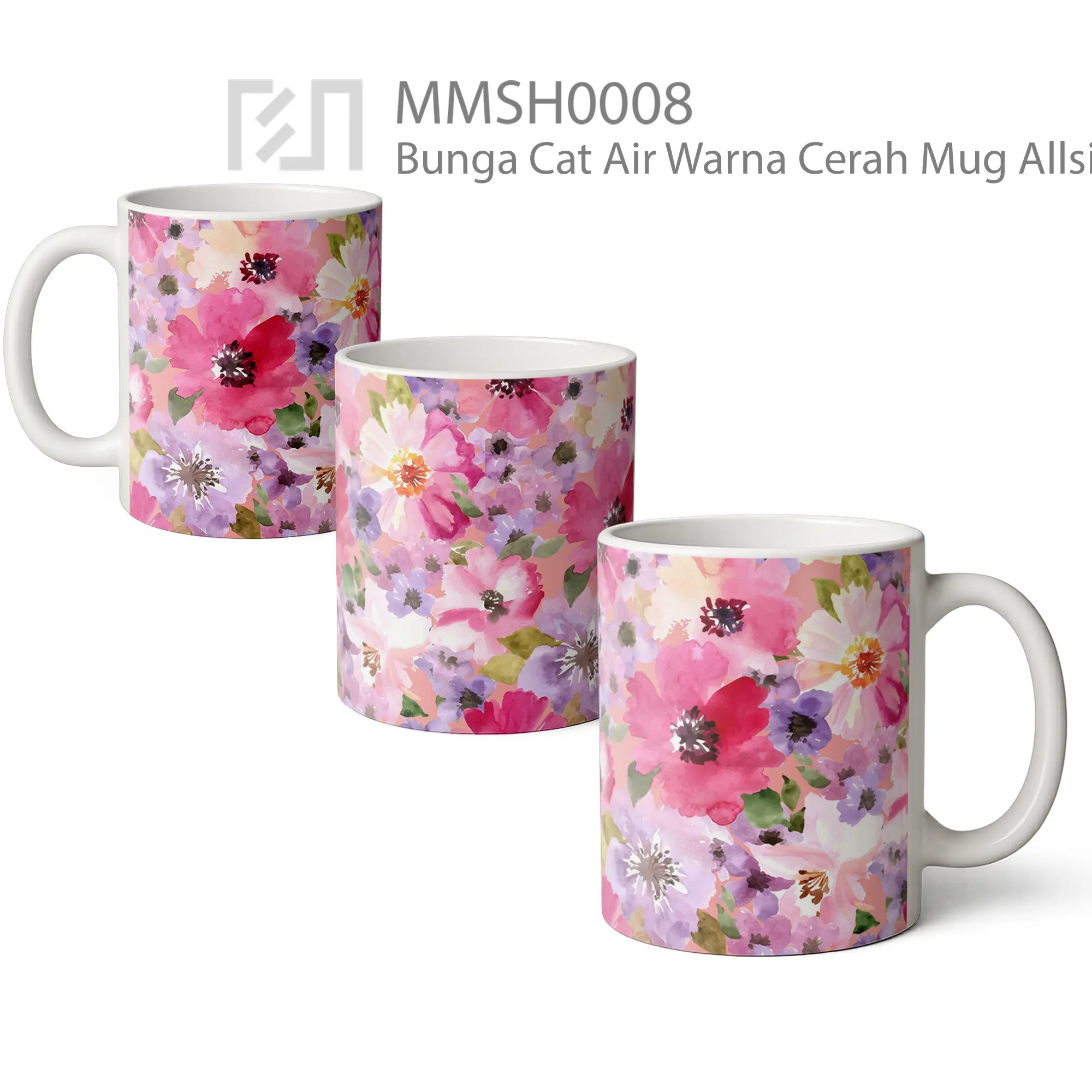 MMSH0008 Bunga Cat Air Warna Cerah Mug - All-side / Desain