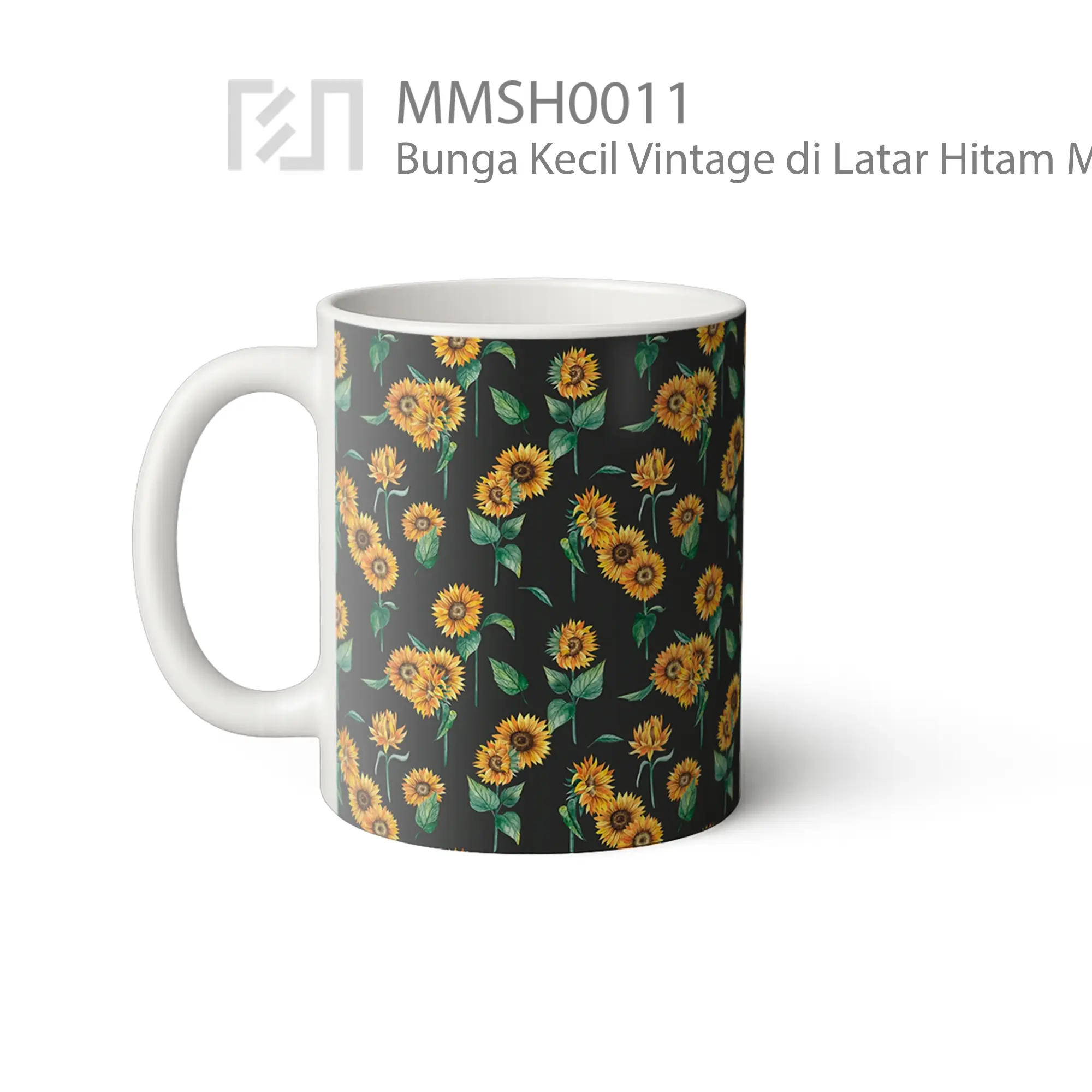 MMSH0011 Bunga Kecil Vintage di Latar Hitam Mug
