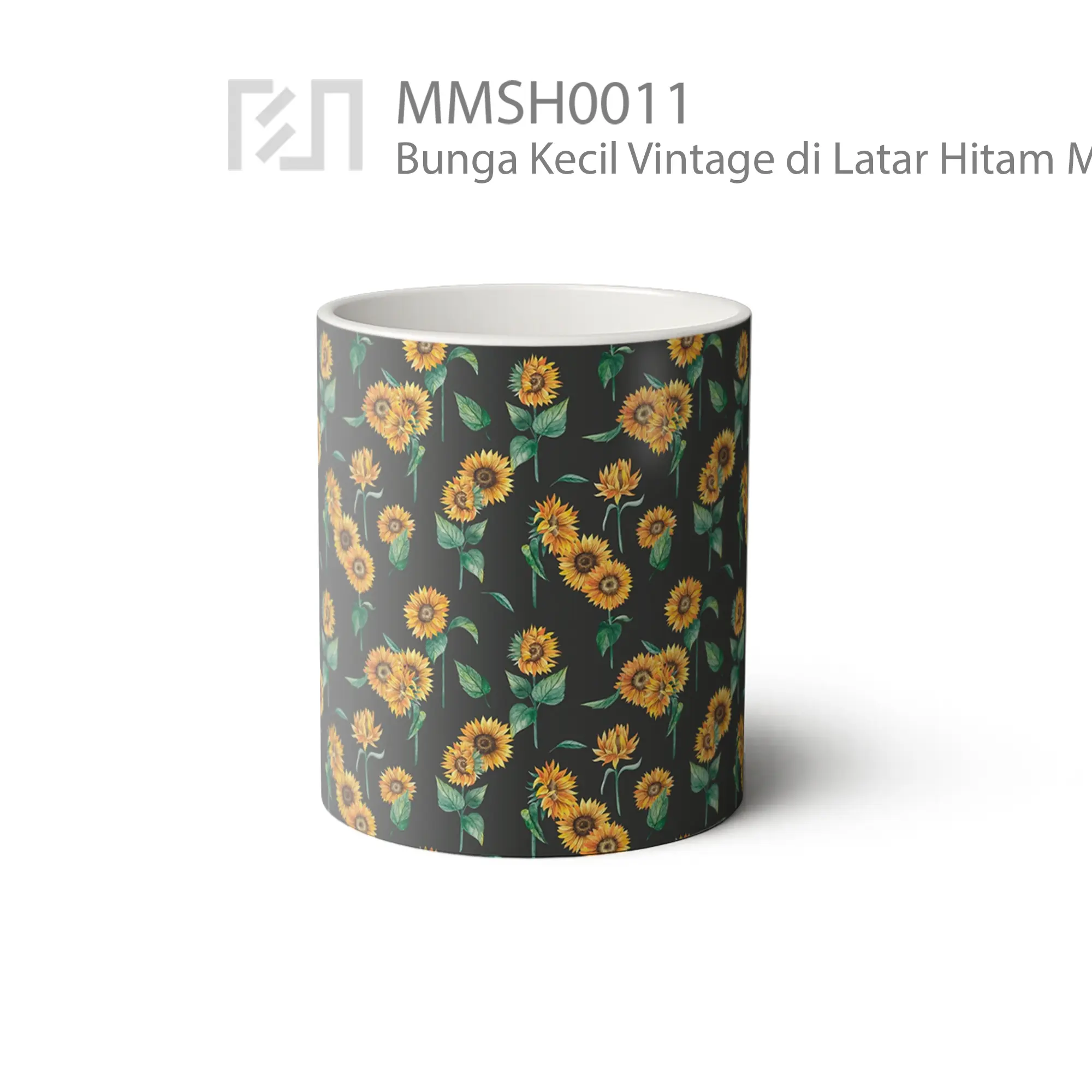 MMSH0011 Bunga Kecil Vintage di Latar Hitam Mug - Tampak Tengah