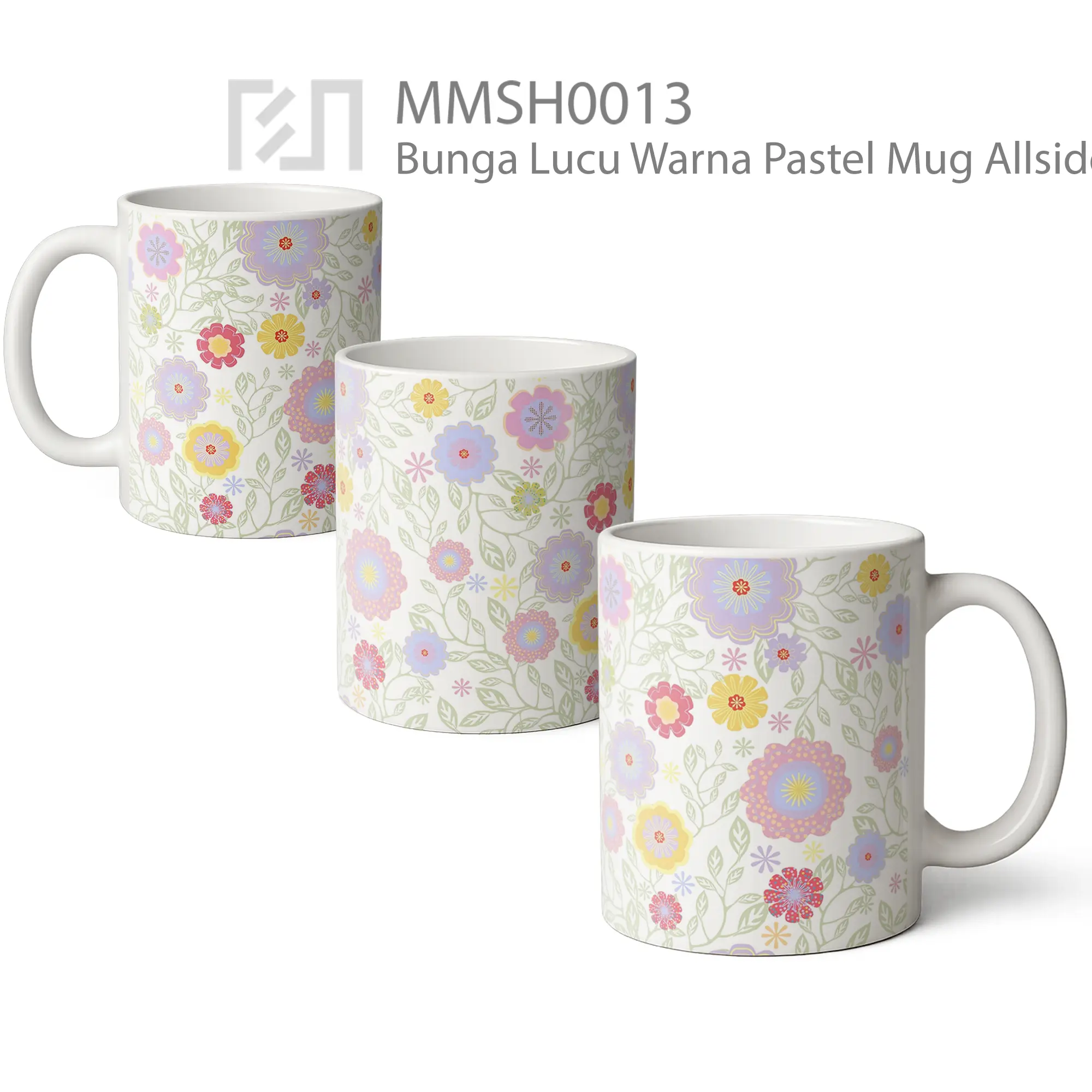 MMSH0013 Bunga Lucu Warna Pastel Mug - All-side / Desain