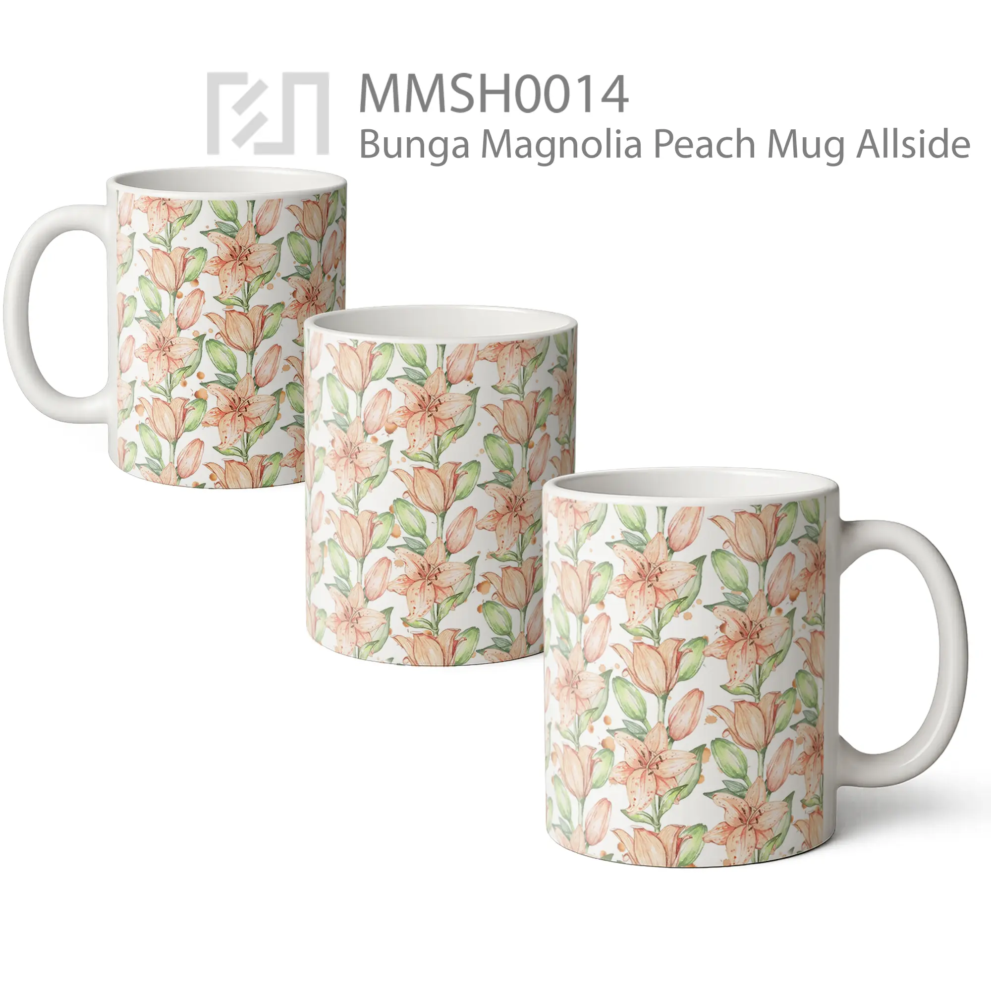 MMSH0014 Bunga Magnolia Peach Mug - All-side / Desain