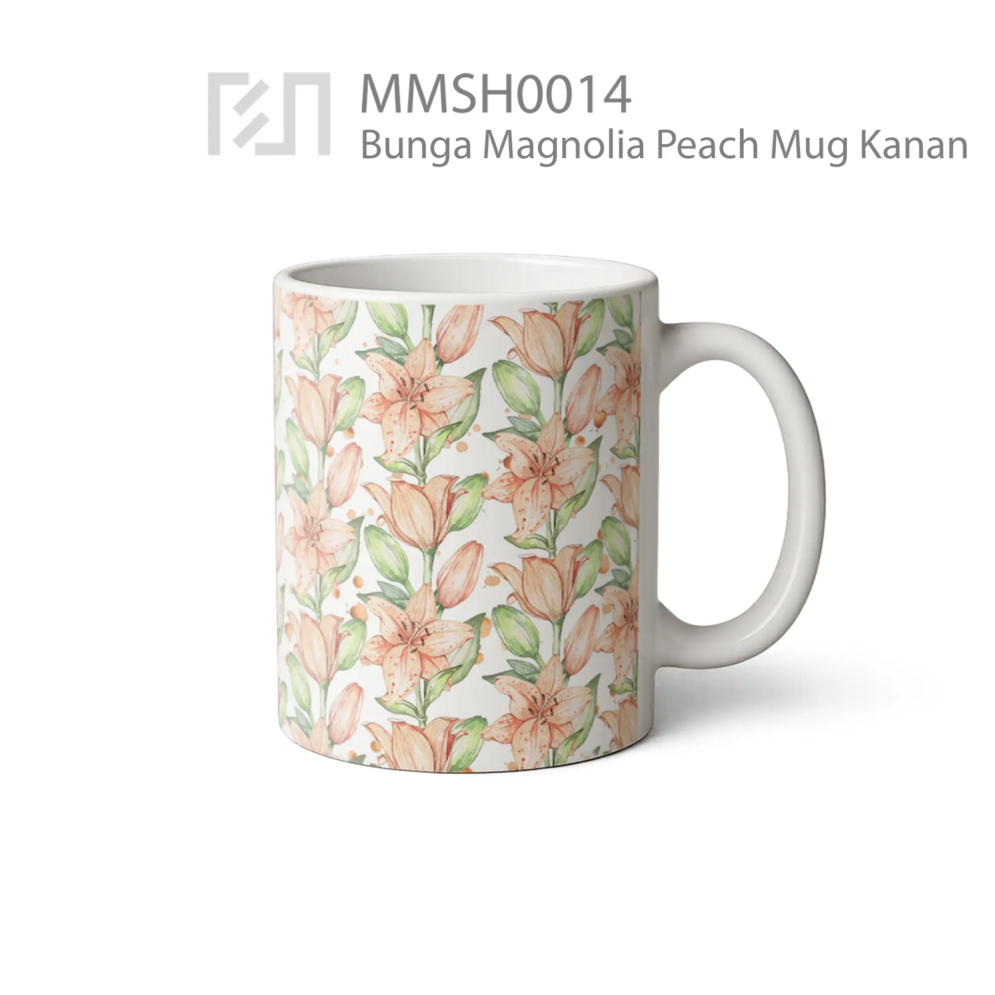 MMSH0014 Bunga Magnolia Peach Mug - Tampak Kanan