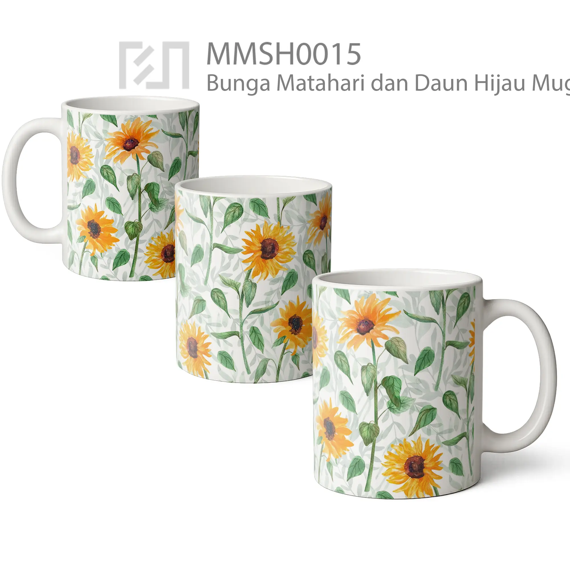 MMSH0015 Bunga Matahari dan Daun Hijau Mug - All-side / Desain
