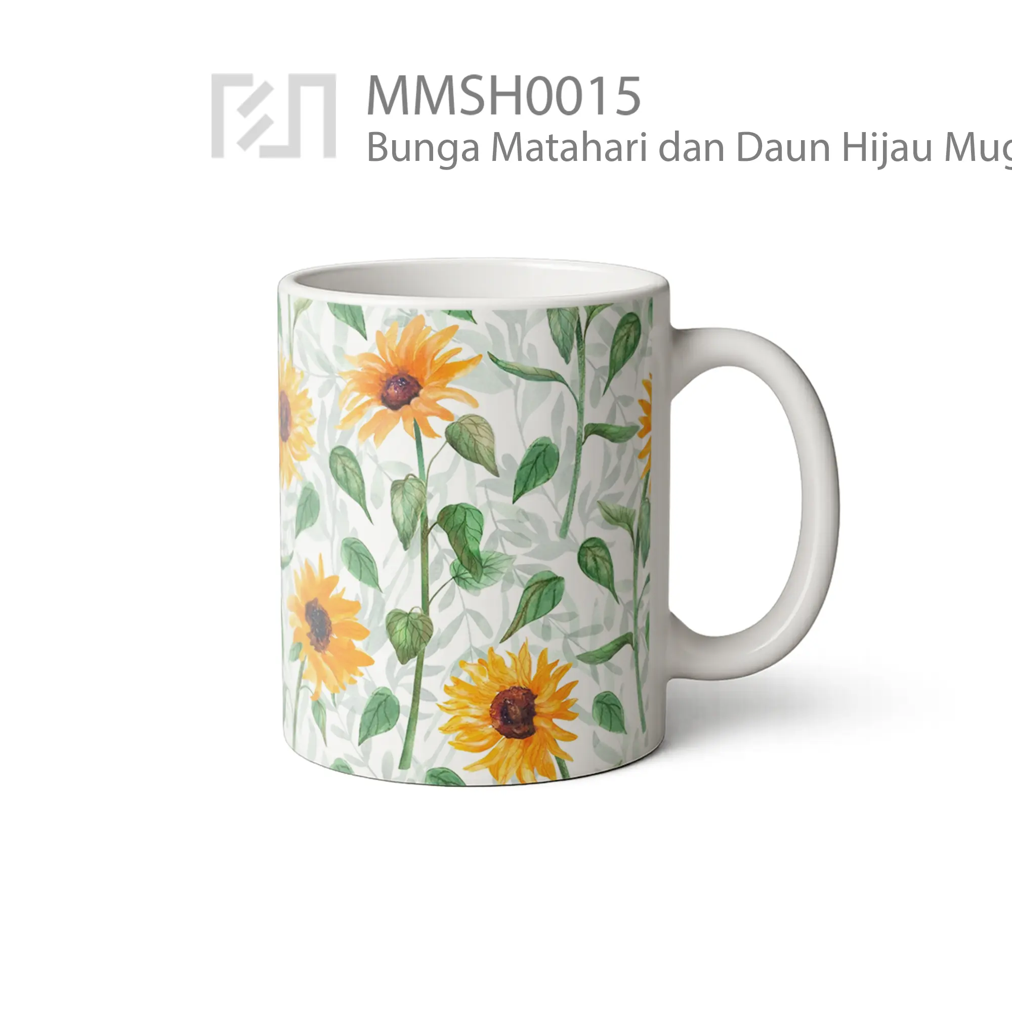 MMSH0015 Bunga Matahari dan Daun Hijau Mug - Tampak Kanan