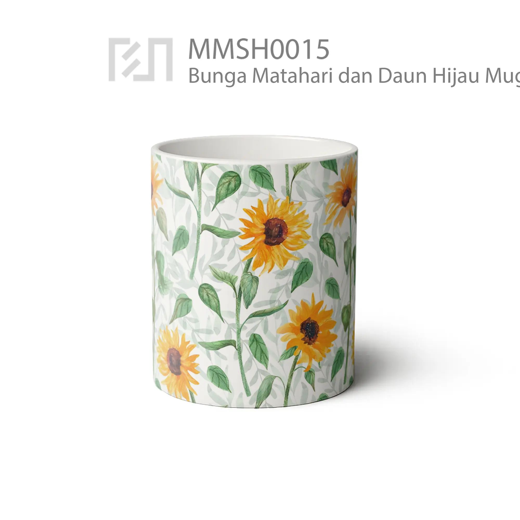 MMSH0015 Bunga Matahari dan Daun Hijau Mug - Tampak Tengah
