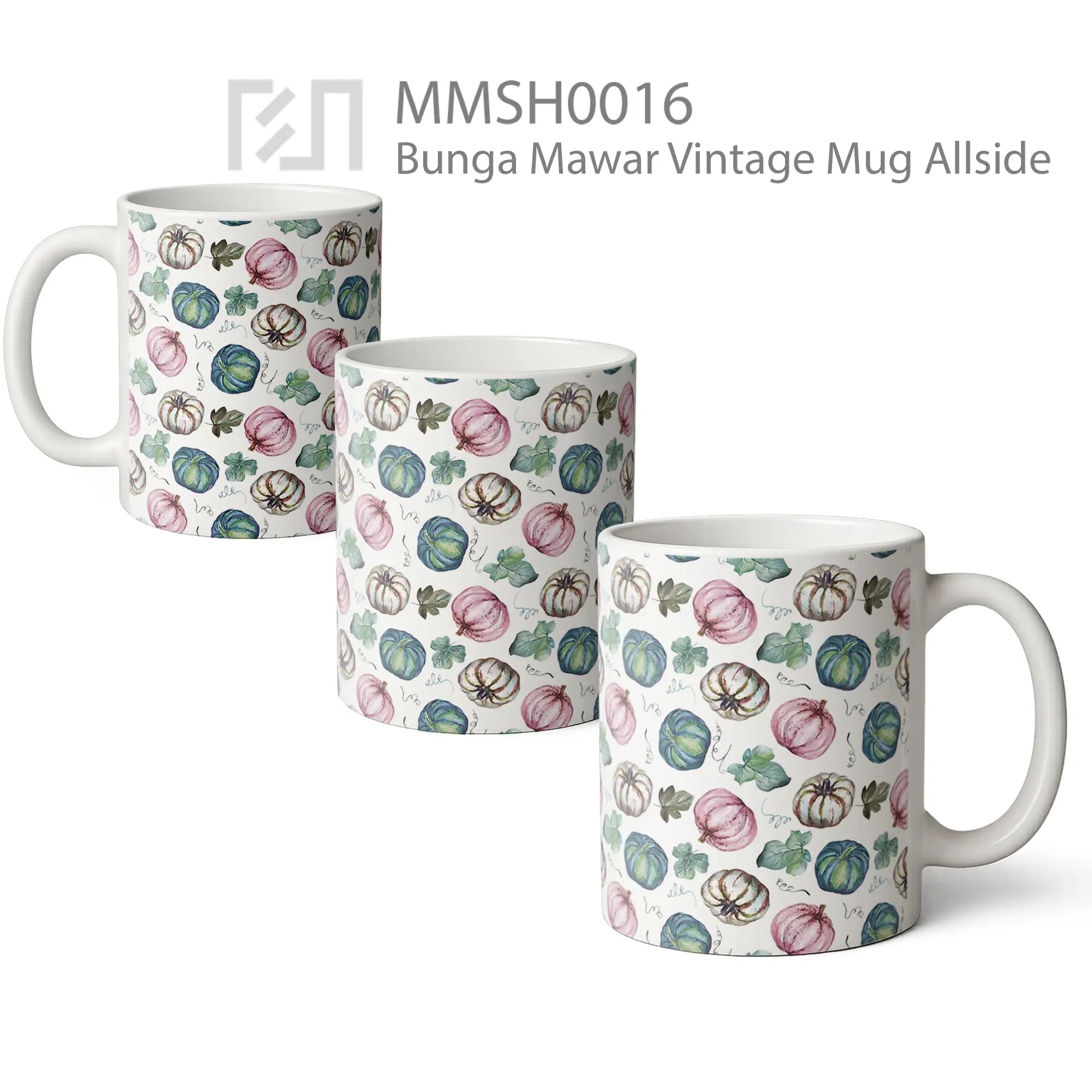 MMSH0016 Bunga Mawar Vintage Mug - All-side / Desain