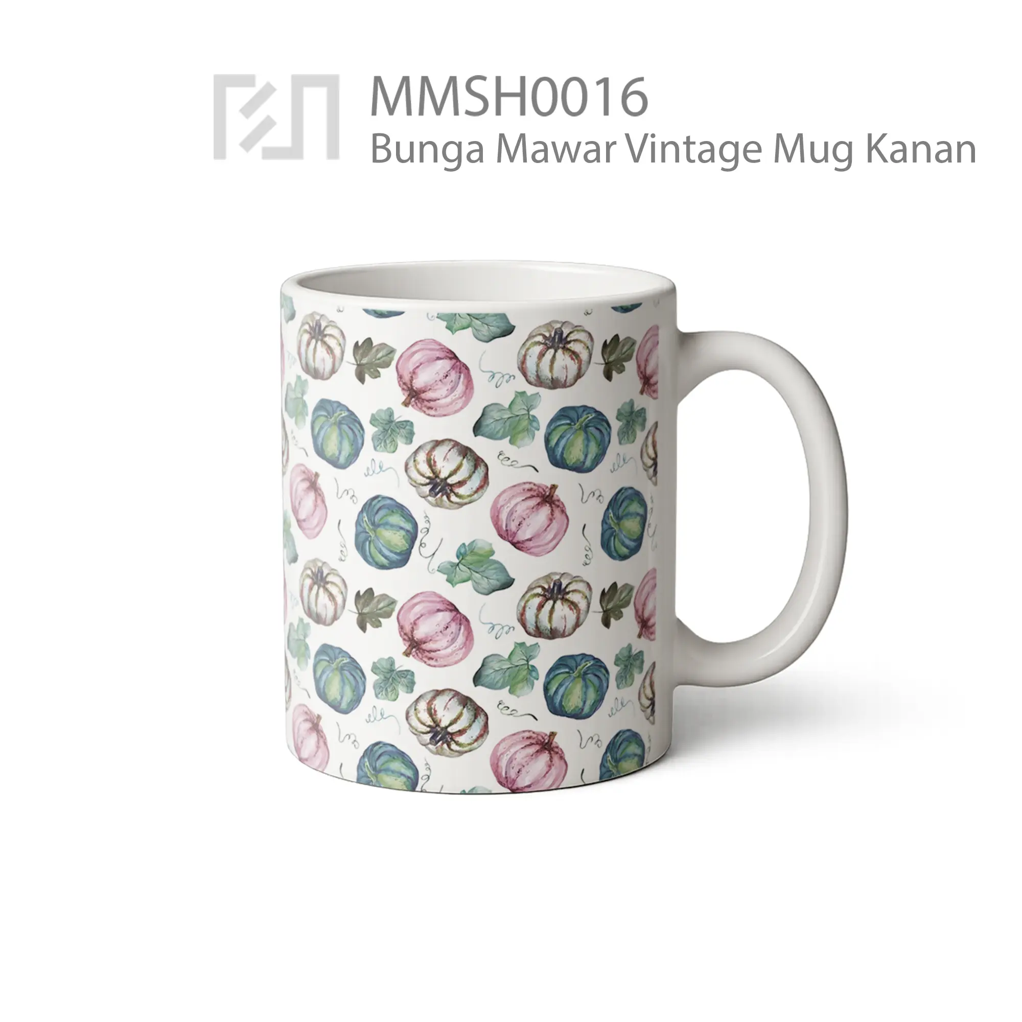 MMSH0016 Bunga Mawar Vintage Mug - Tampak Kanan
