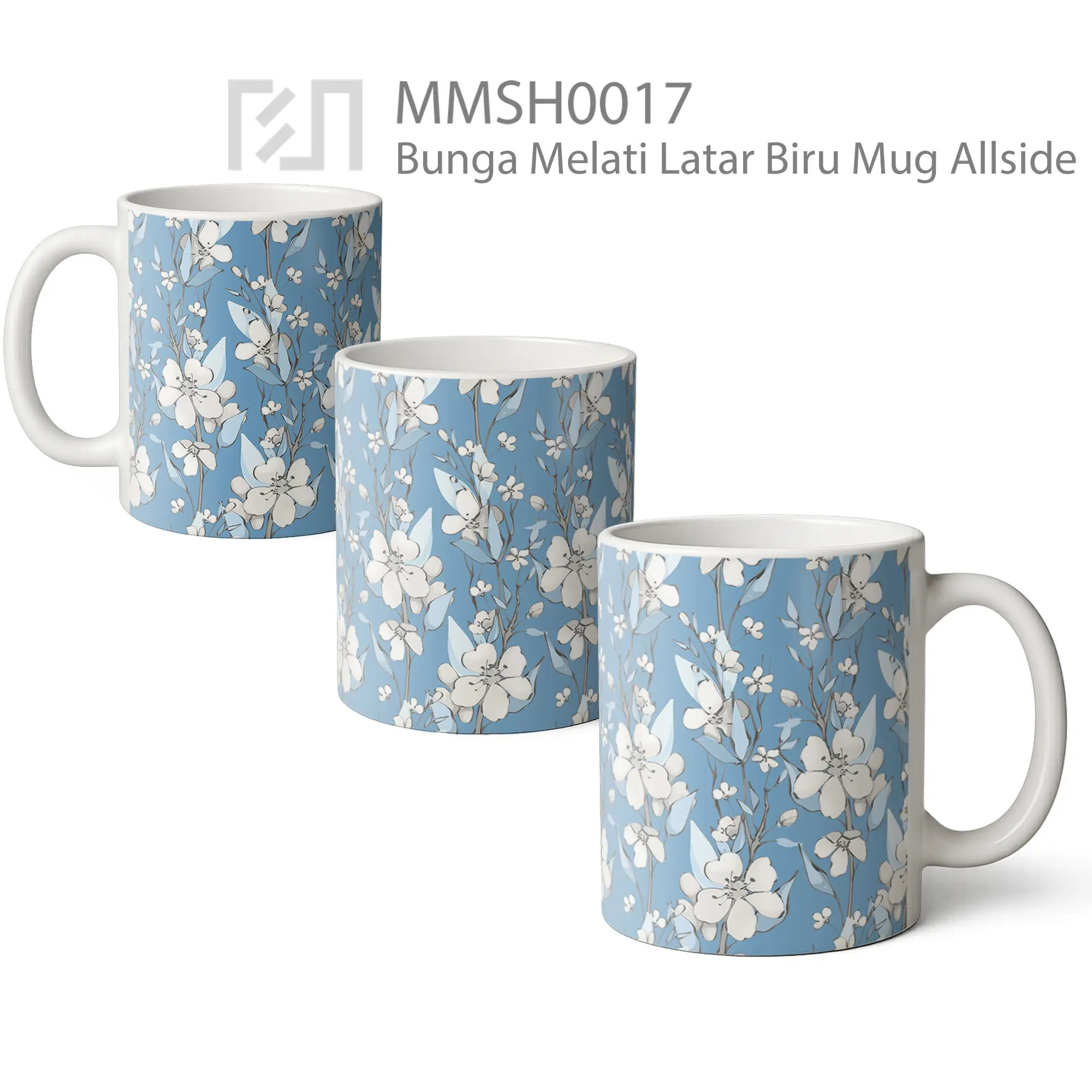 MMSH0017 Bunga Melati Latar Biru Mug - All-side / Desain