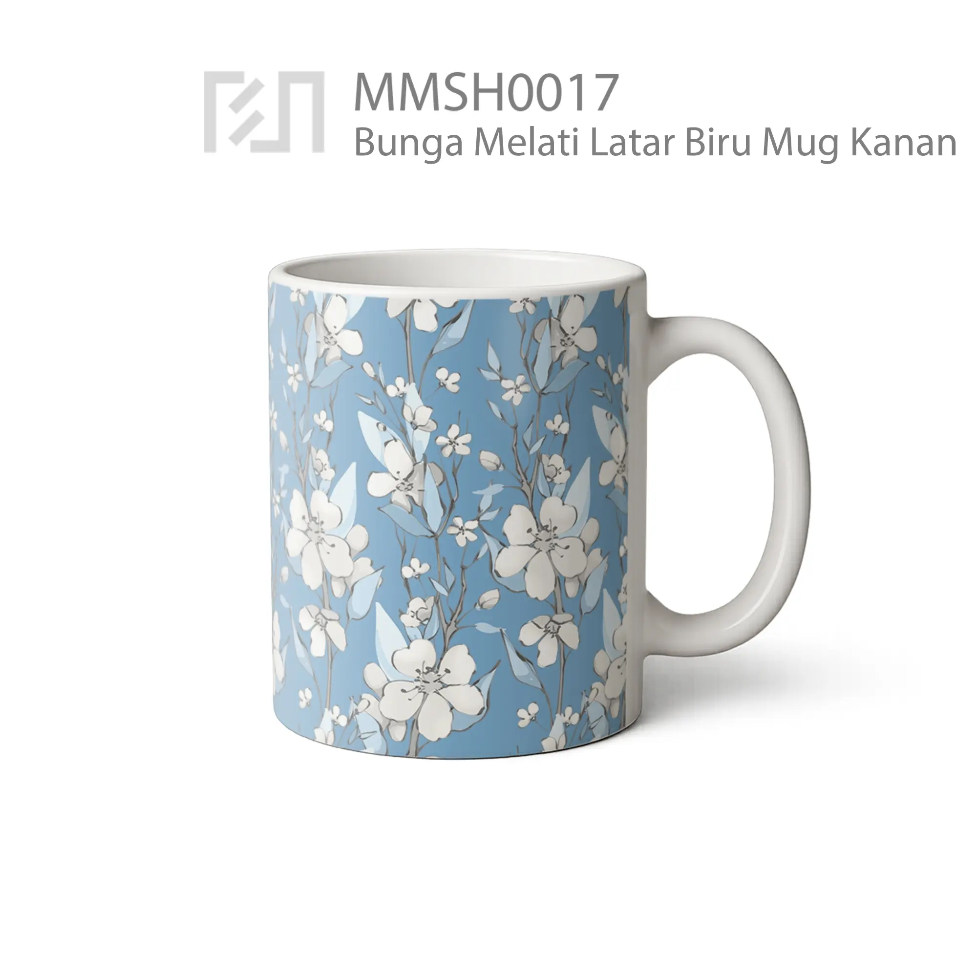 MMSH0017 Bunga Melati Latar Biru Mug - Tampak Kanan