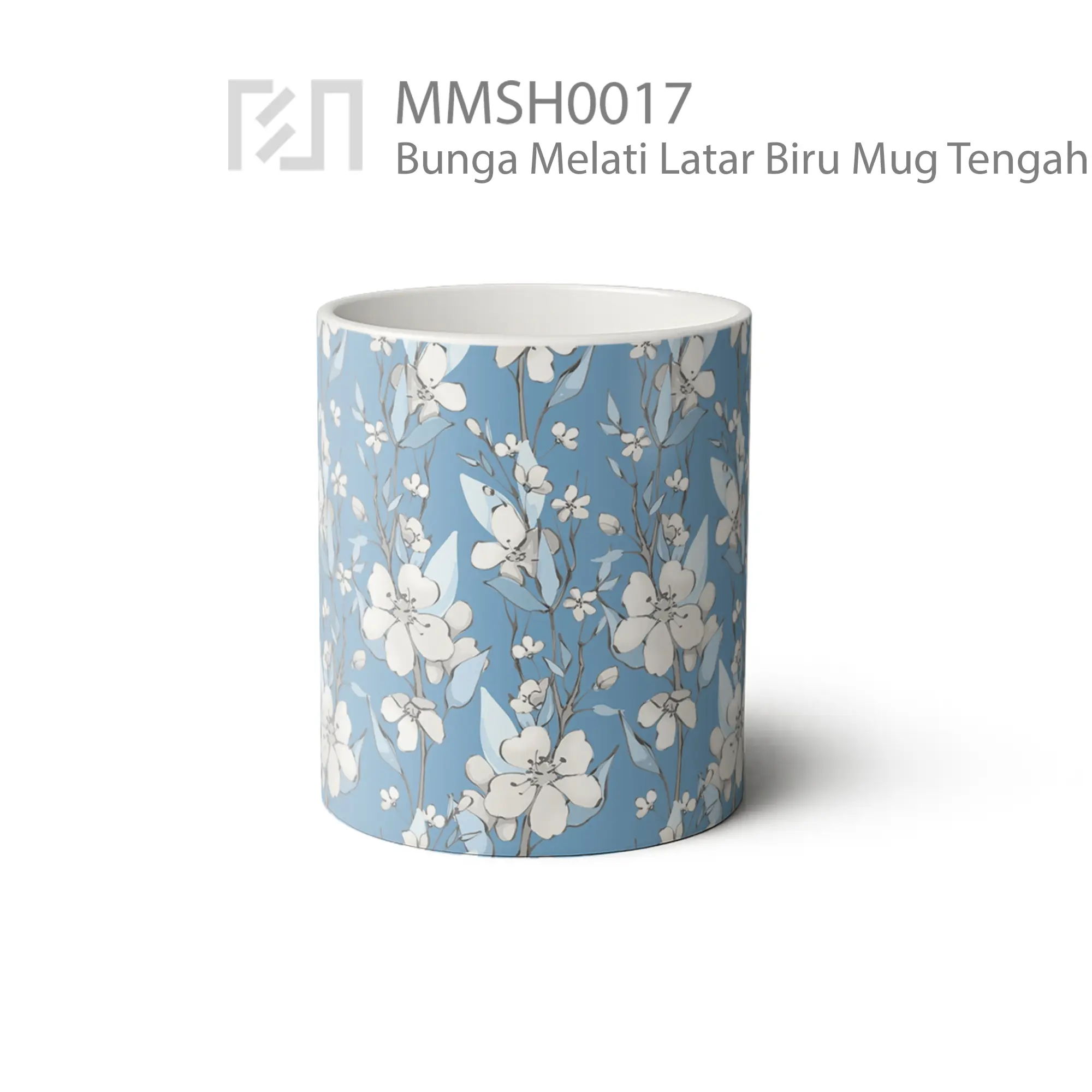 MMSH0017 Bunga Melati Latar Biru Mug - Tampak Tengah