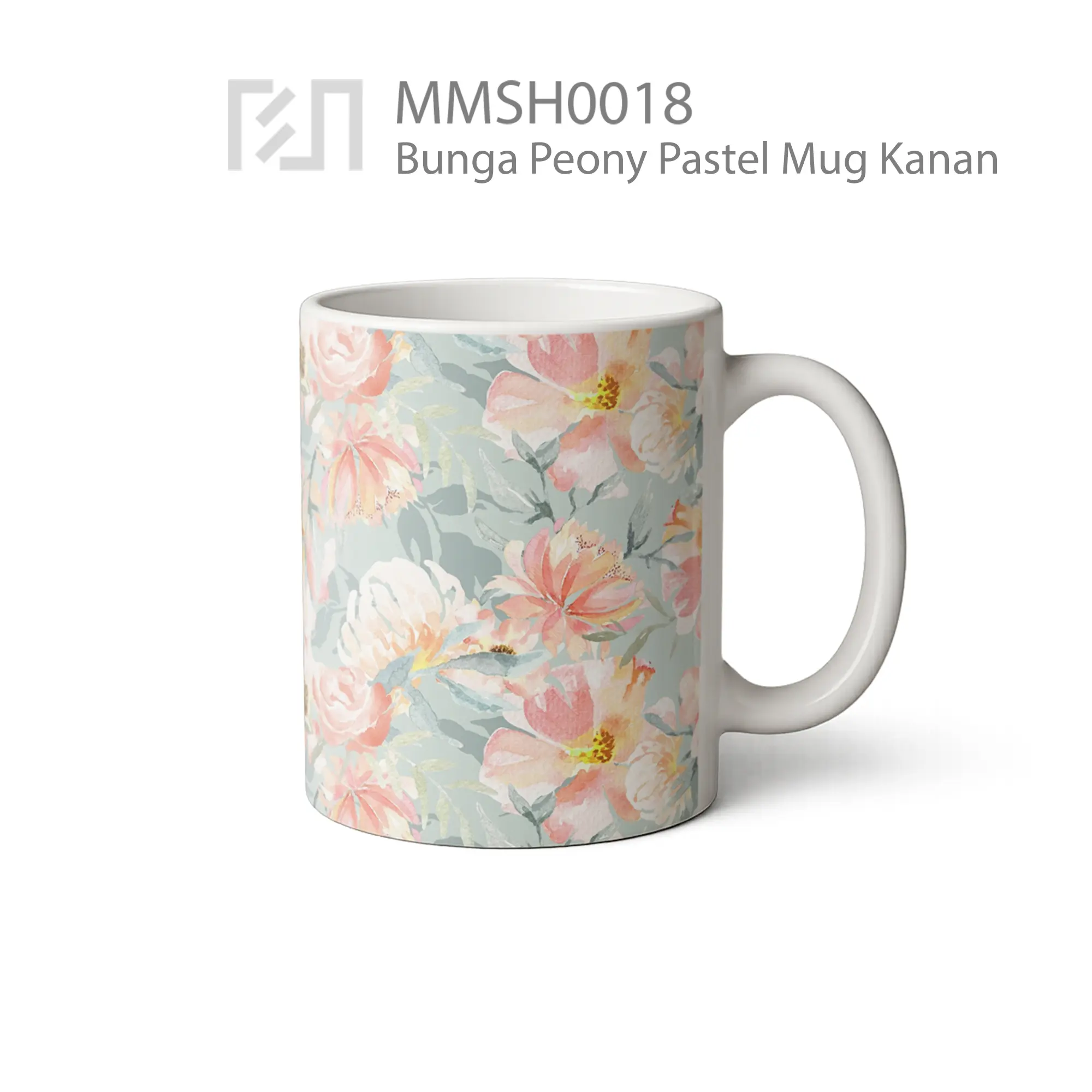 MMSH0018 Bunga Peony Pastel Mug - Tampak Kanan