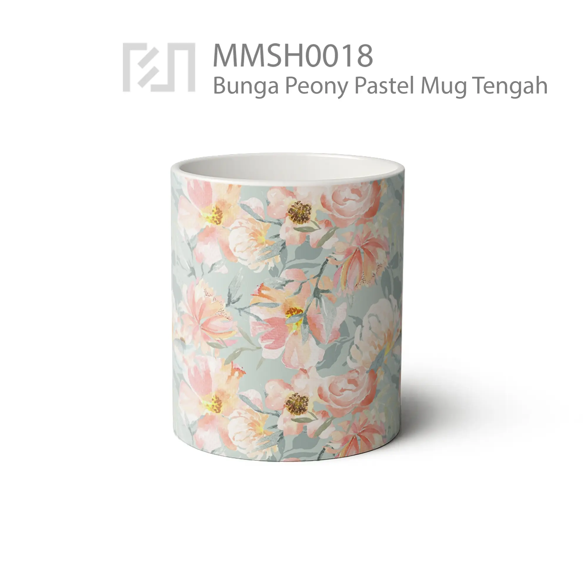 MMSH0018 Bunga Peony Pastel Mug - Tampak Tengah