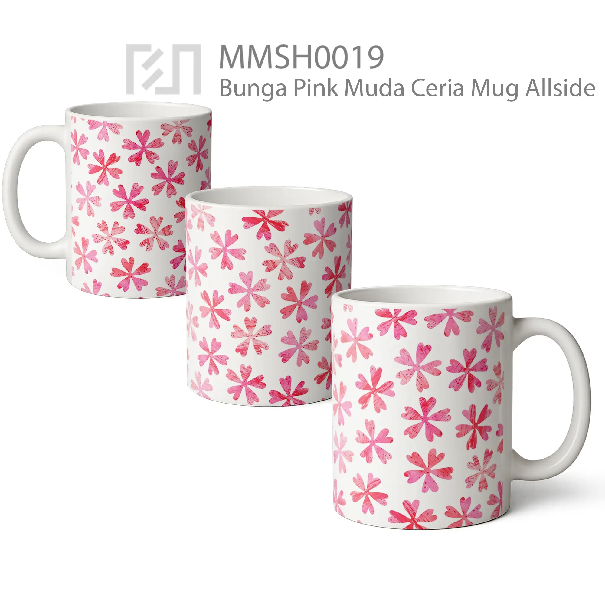 MMSH0019 Bunga Pink Muda Ceria Mug - All-side / Desain