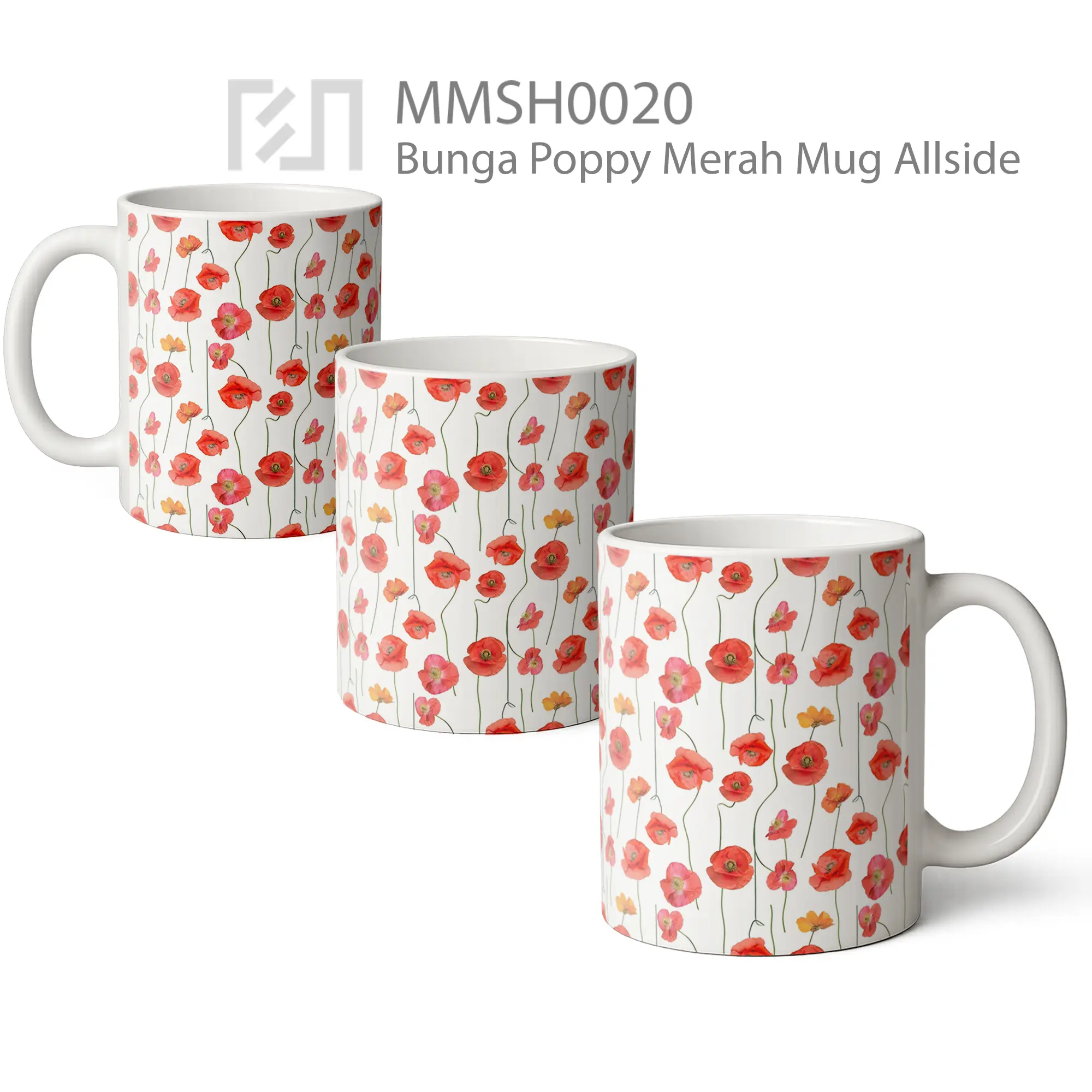 MMSH0020 Bunga Poppy Merah Mug - All-side / Desain