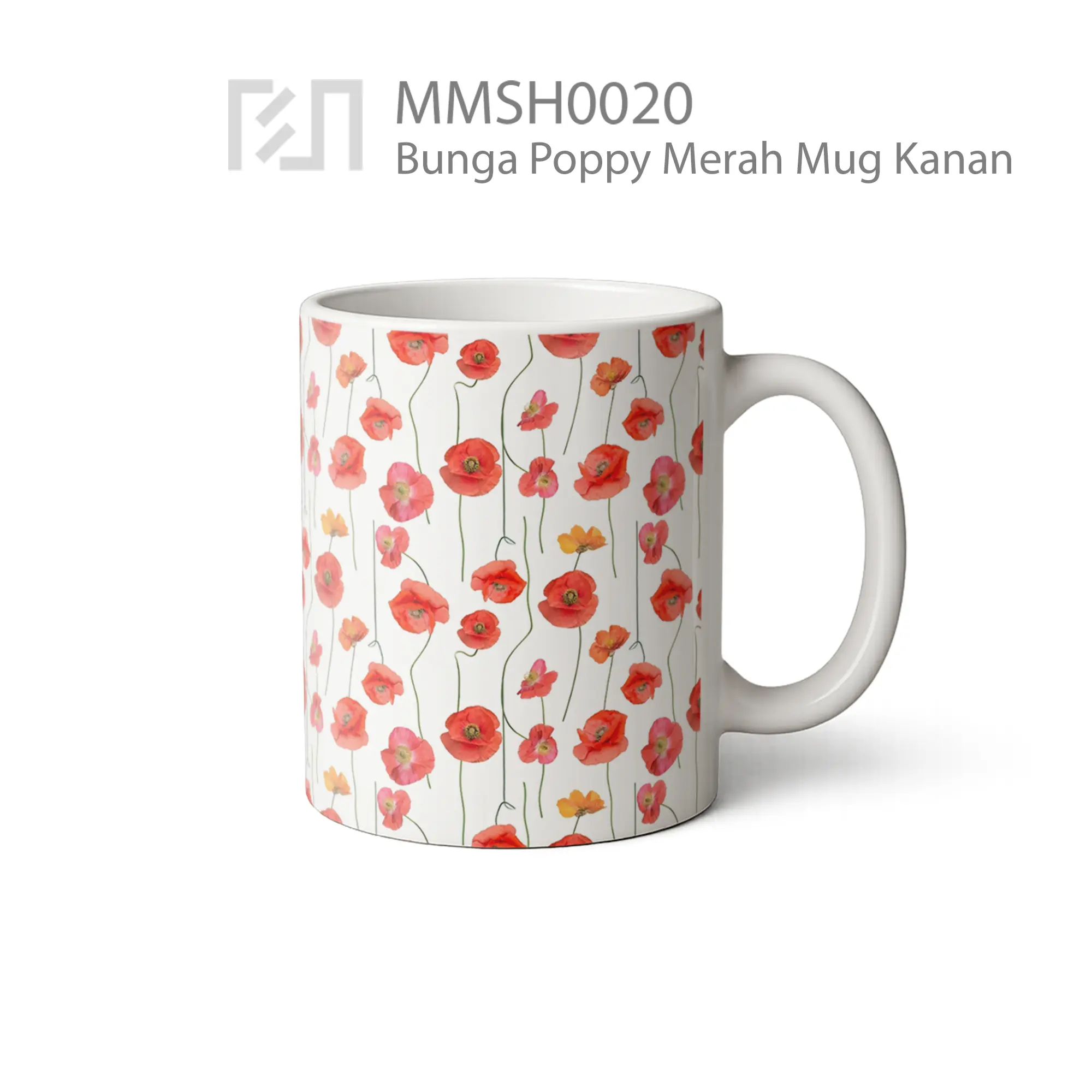 MMSH0020 Bunga Poppy Merah Mug - Tampak Kanan