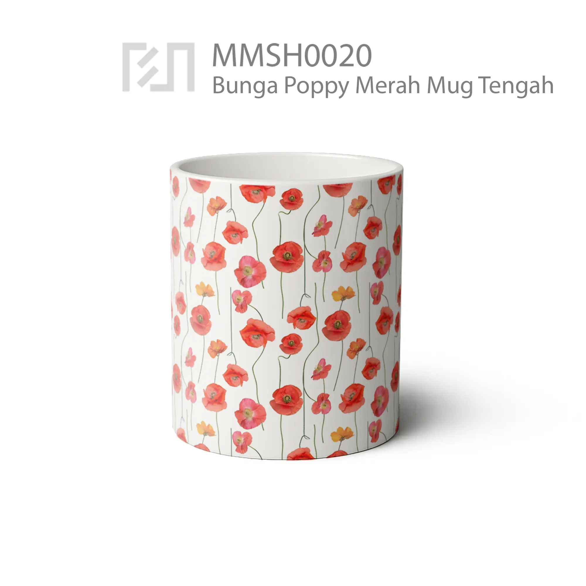 MMSH0020 Bunga Poppy Merah Mug - Tampak Tengah