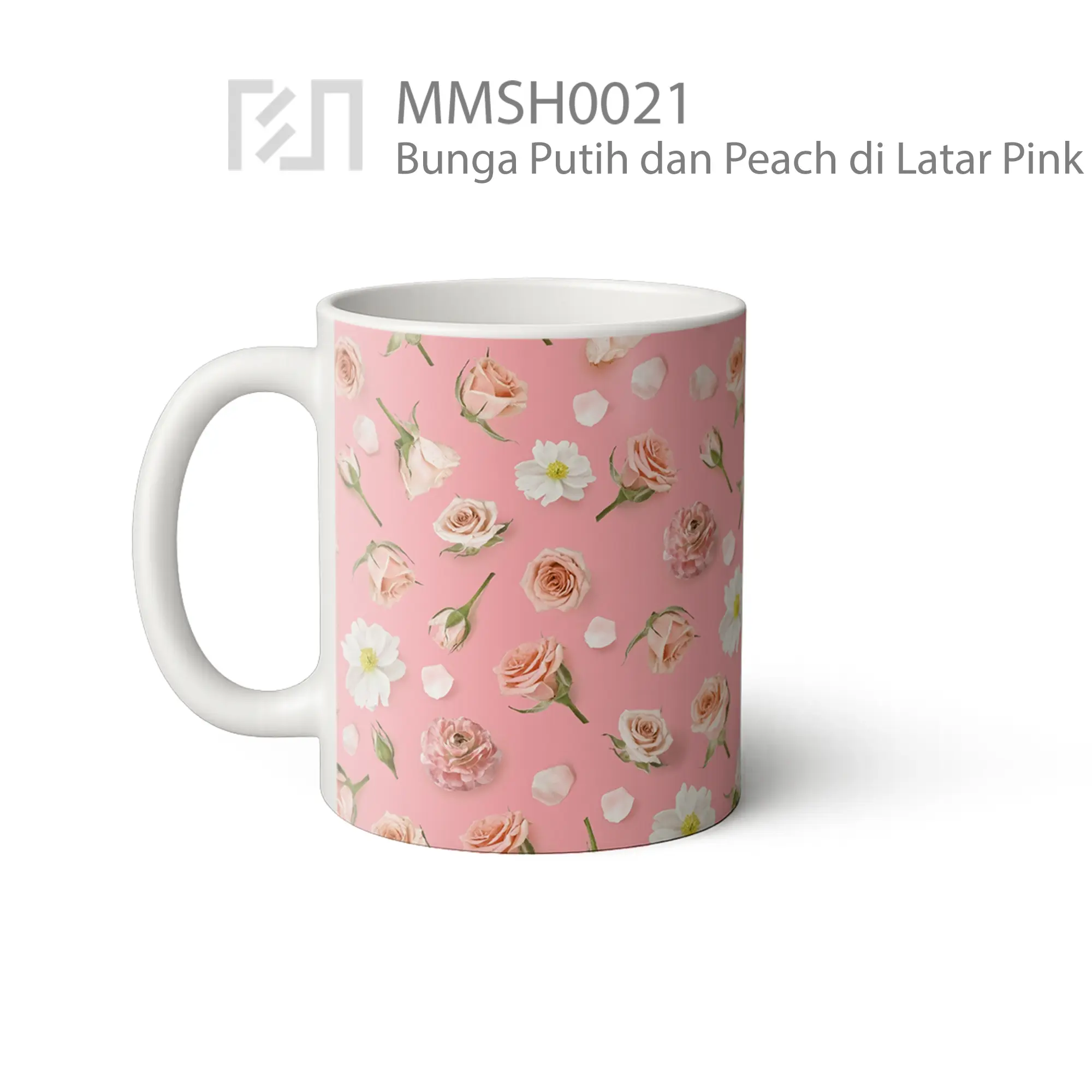 MMSH0021 Bunga Putih dan Peach di Latar Pink Mug