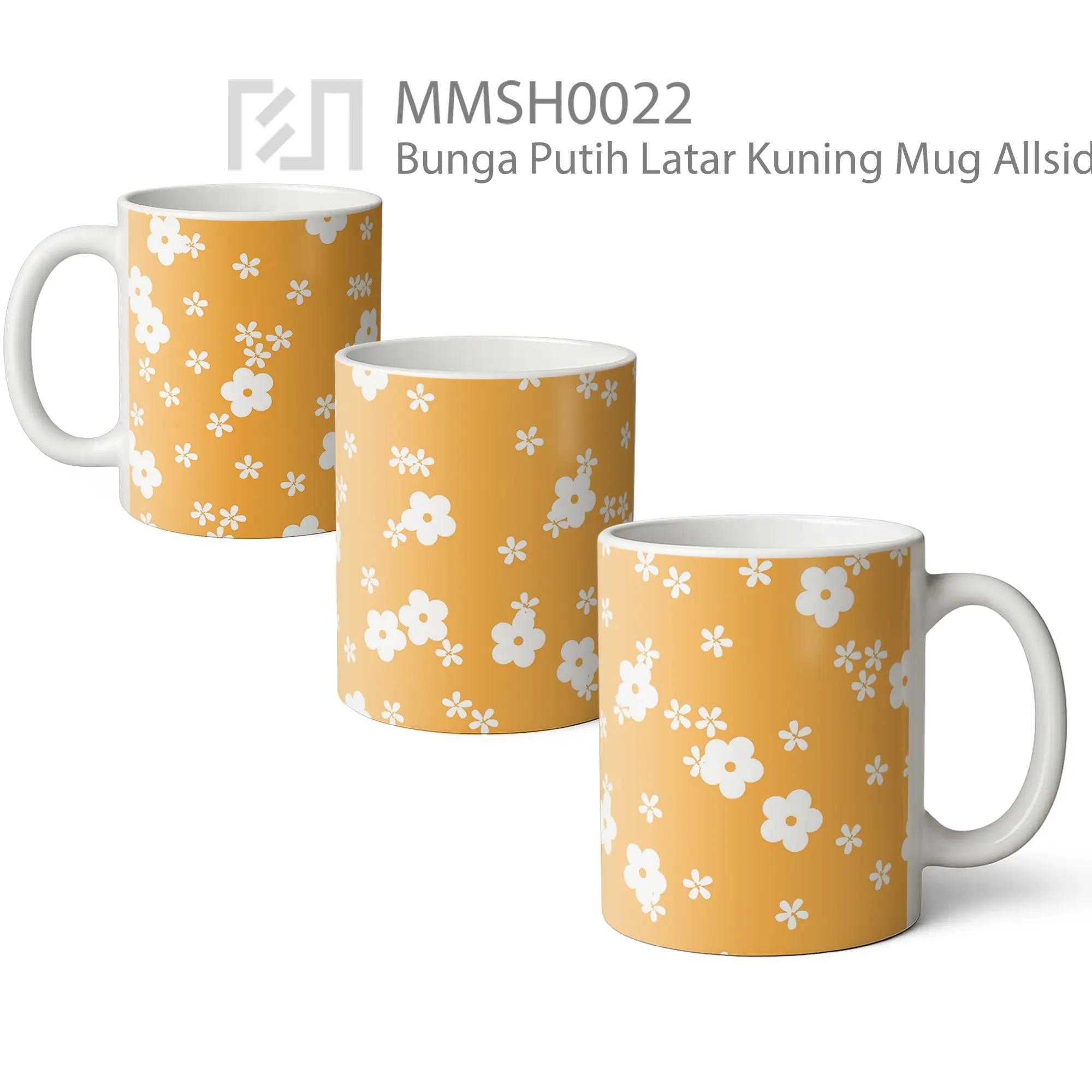 MMSH0022 Bunga Putih Latar Kuning Mug - All-side / Desain
