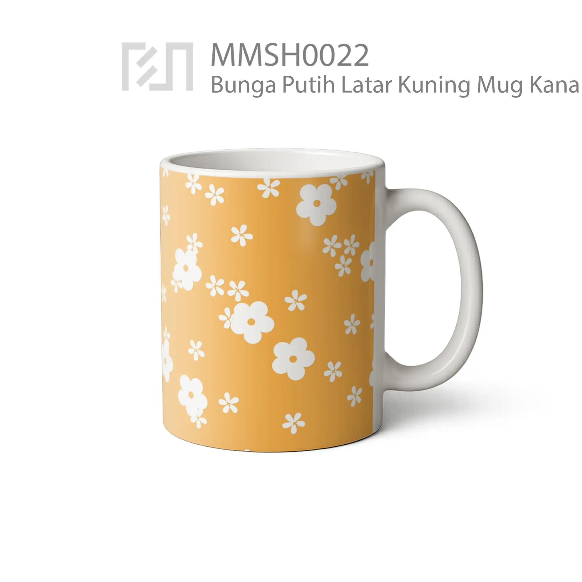 MMSH0022 Bunga Putih Latar Kuning Mug - Tampak Kanan