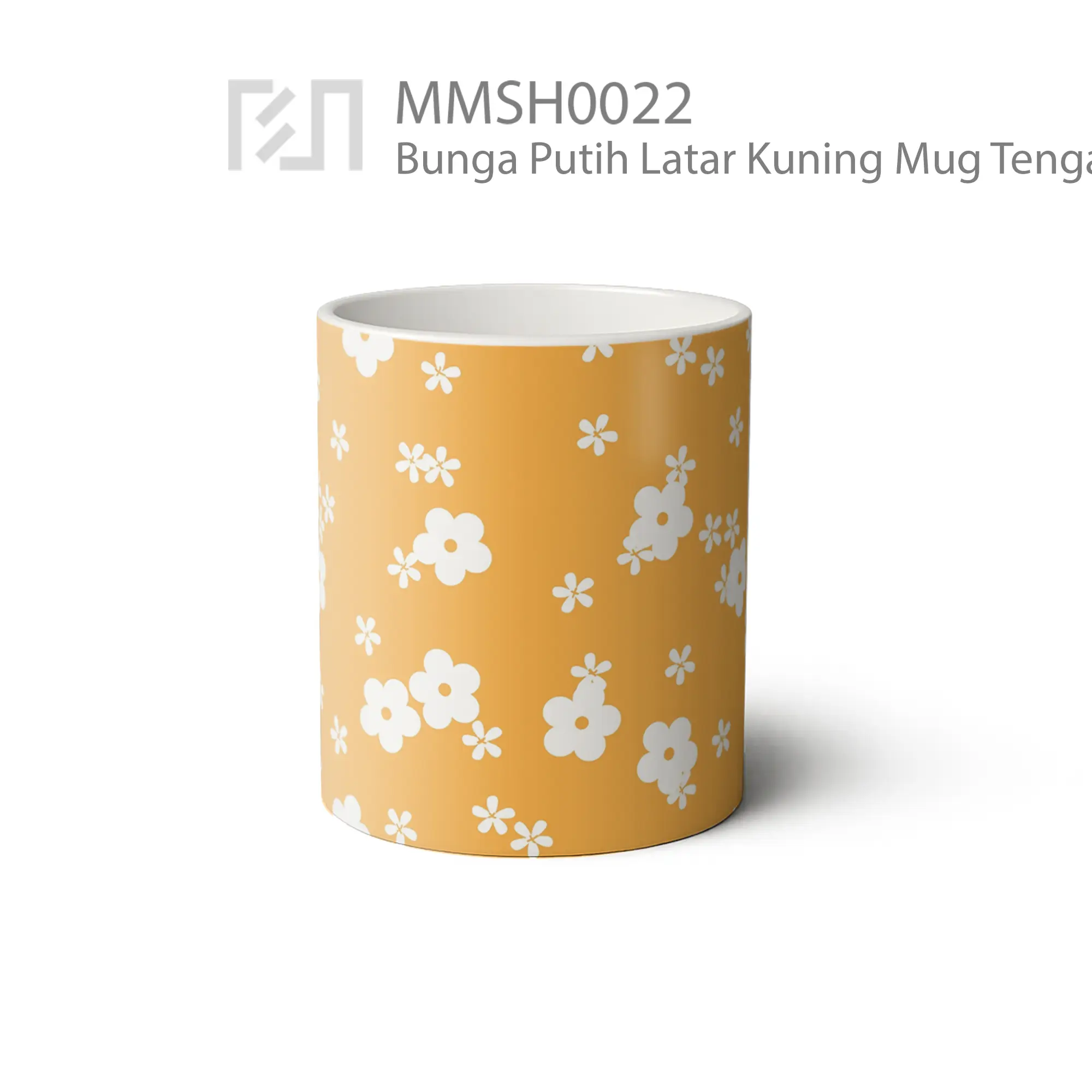 MMSH0022 Bunga Putih Latar Kuning Mug - Tampak Tengah