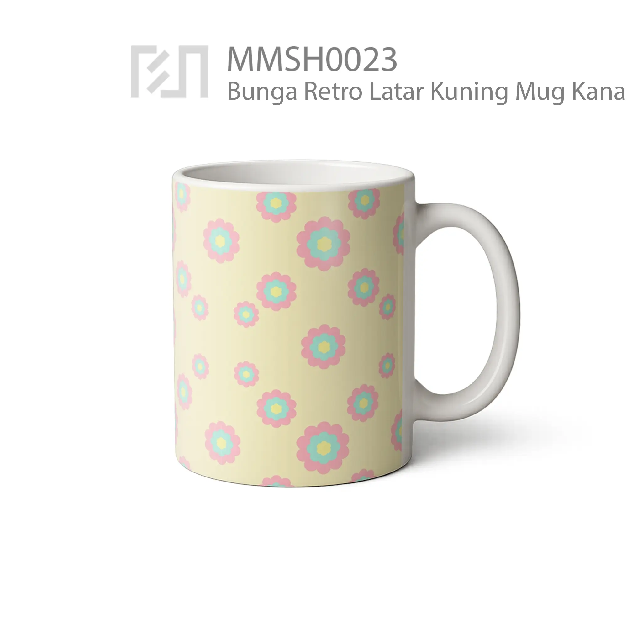 MMSH0023 Bunga Retro Latar Kuning Mug - Tampak Kanan
