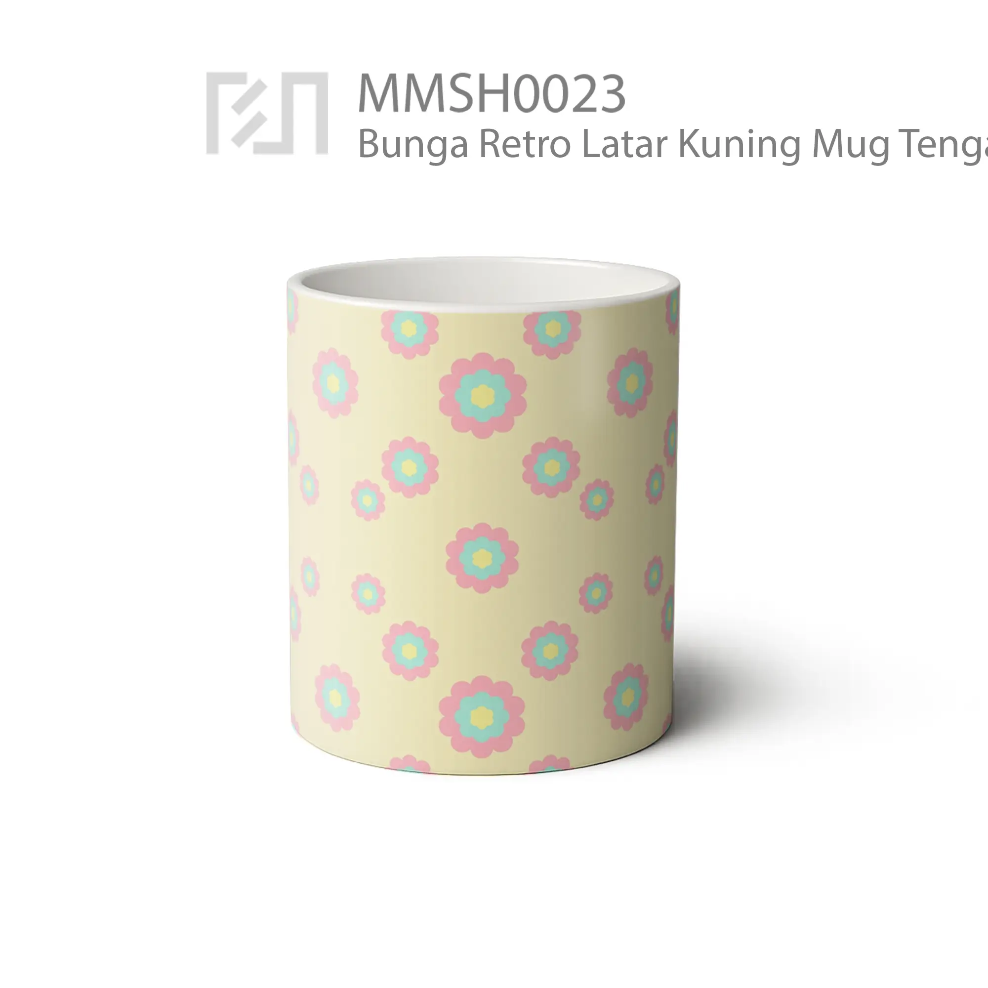 MMSH0023 Bunga Retro Latar Kuning Mug - Tampak Tengah
