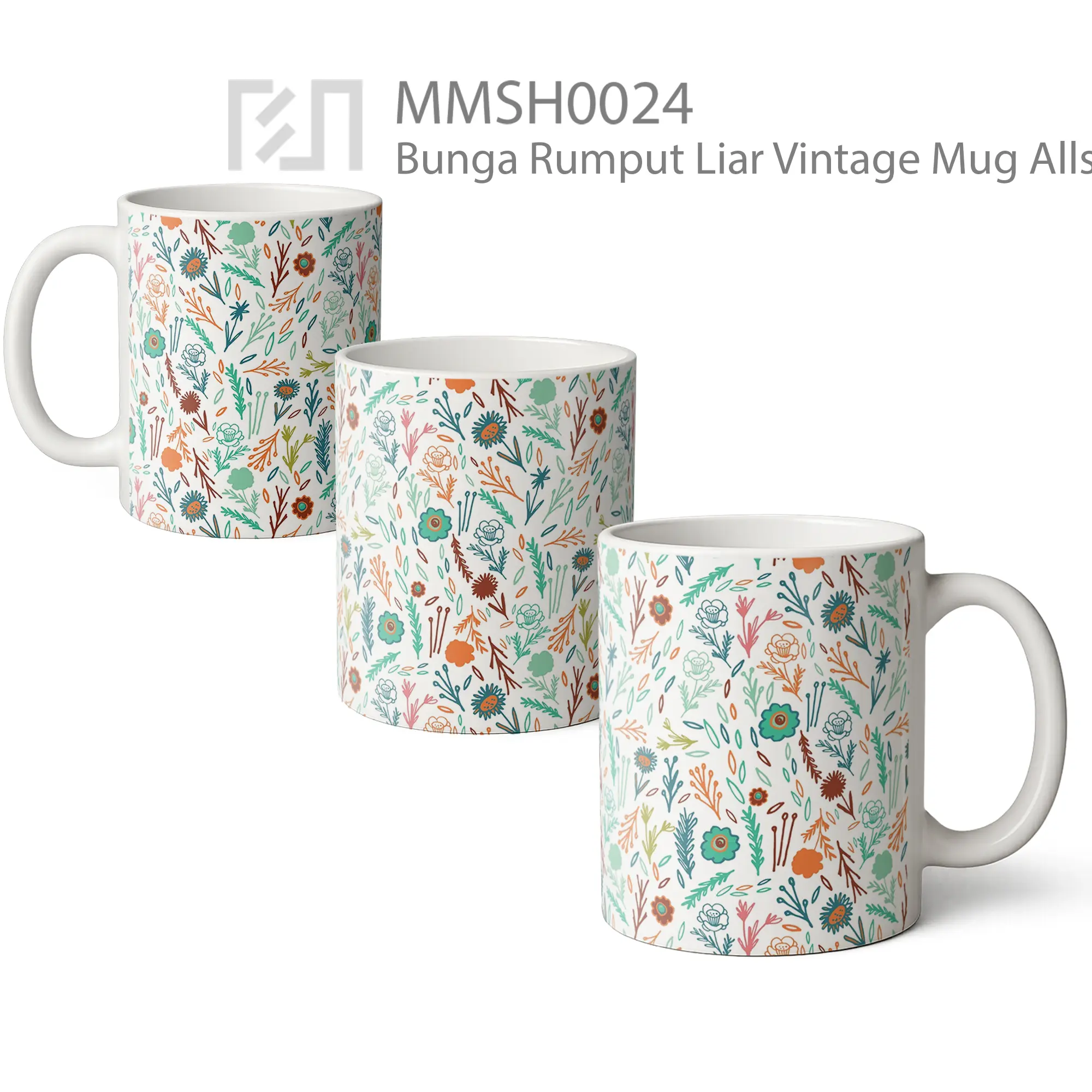 MMSH0024 Bunga Rumput Liar Vintage Mug - All-side / Desain